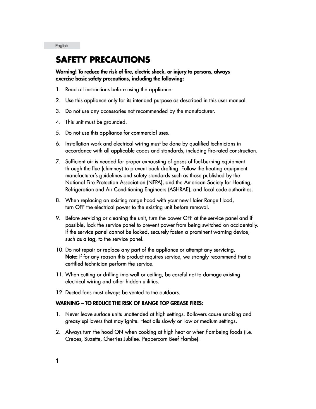 Haier HHX6130 user manual Safety Precautions 