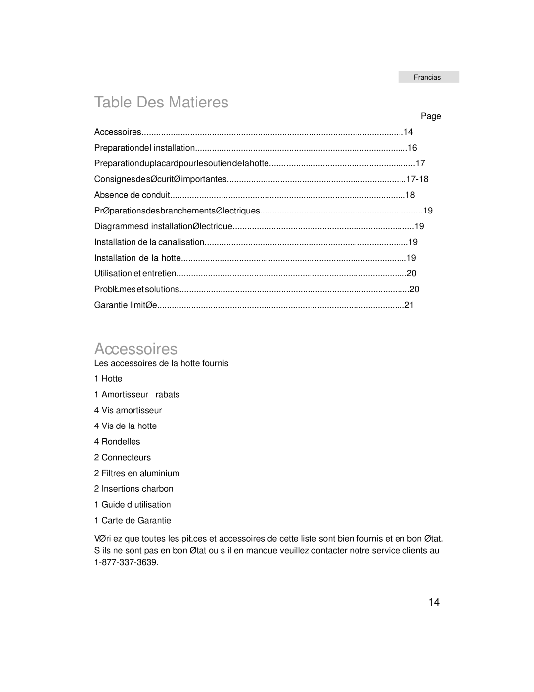 Haier HHX7130 user manual Table Des Matieres, Accessoires 