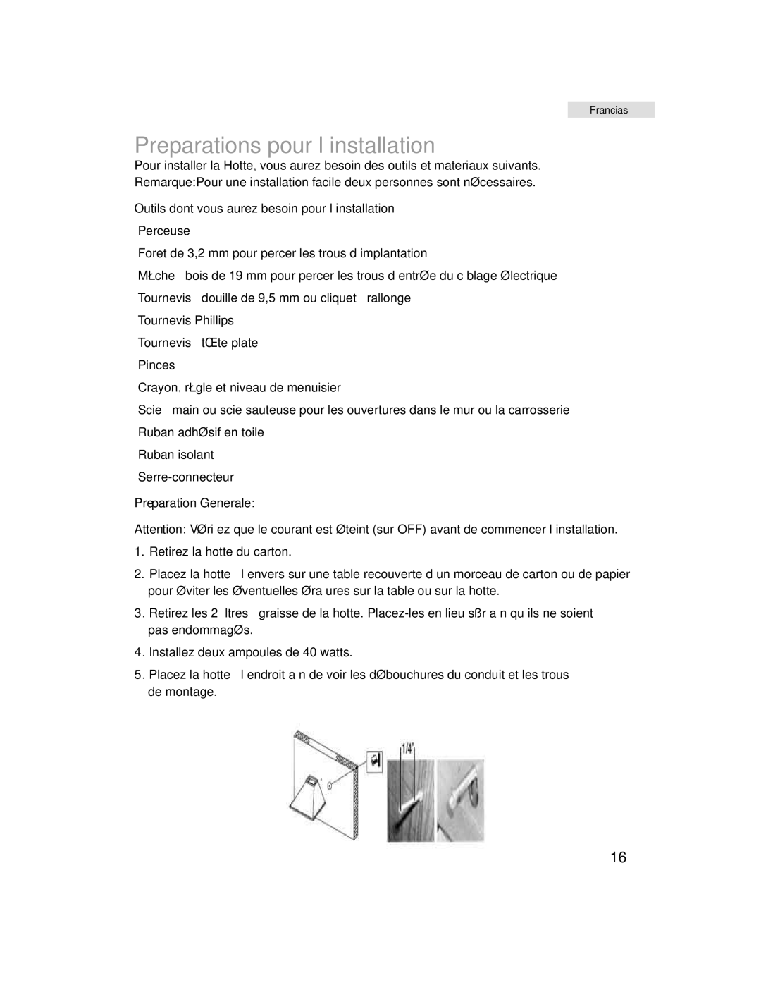 Haier HHX7130 user manual Preparations pour l’installation 