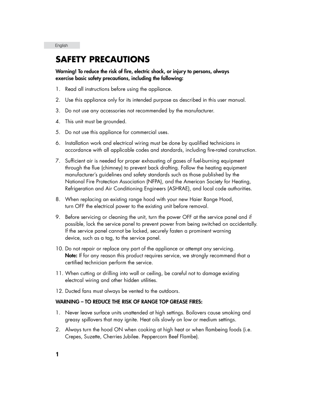 Haier HHX7130 user manual Safety Precautions 