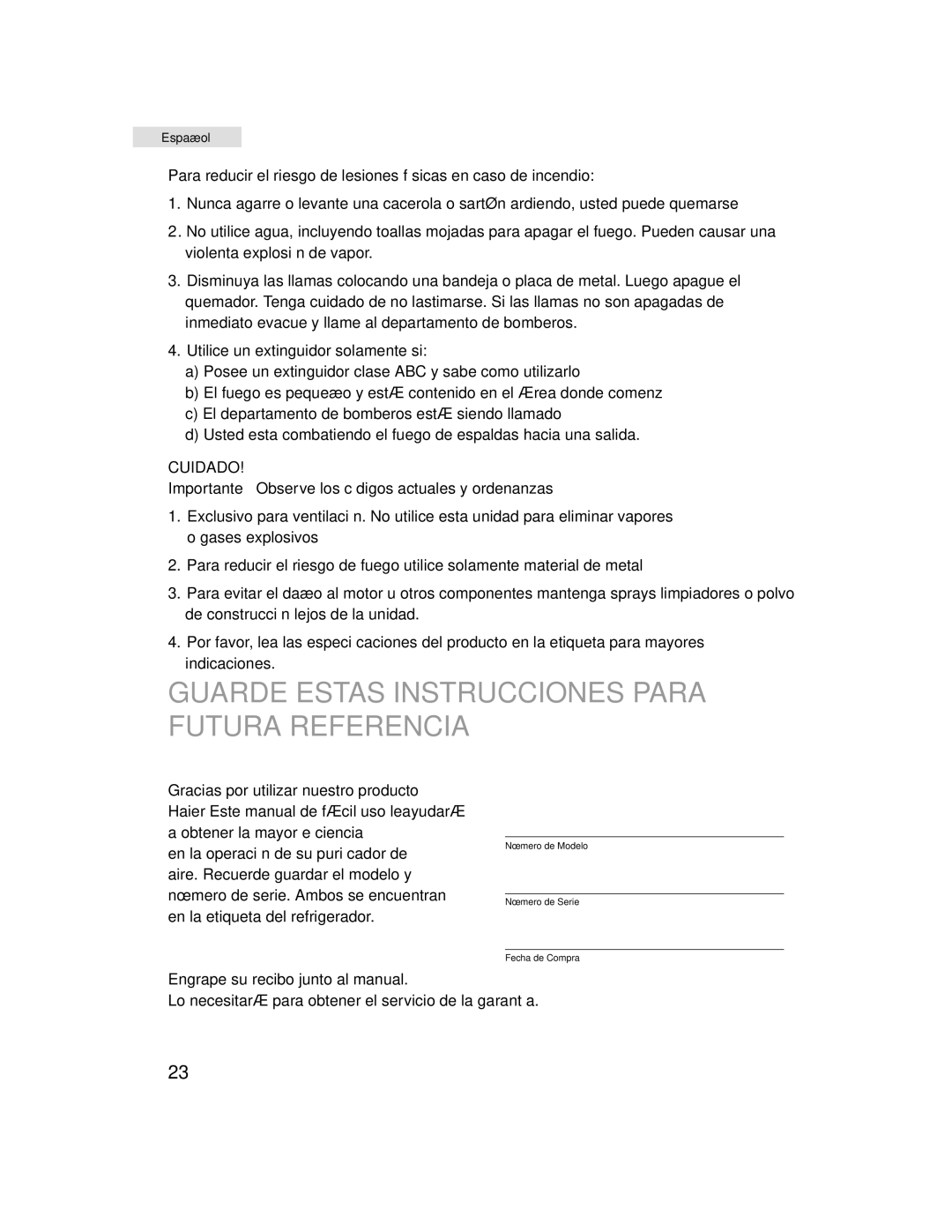 Haier HHX7130 user manual Guarde Estas Instrucciones Para Futura Referencia 