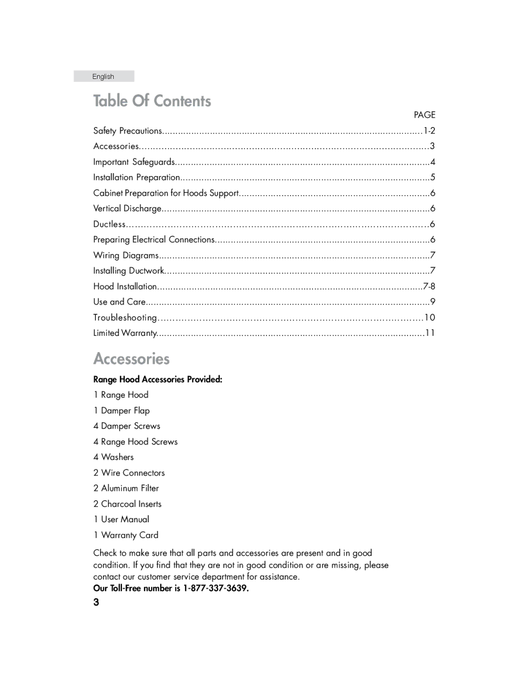 Haier HHX7130 user manual Table Of Contents, Accessories 