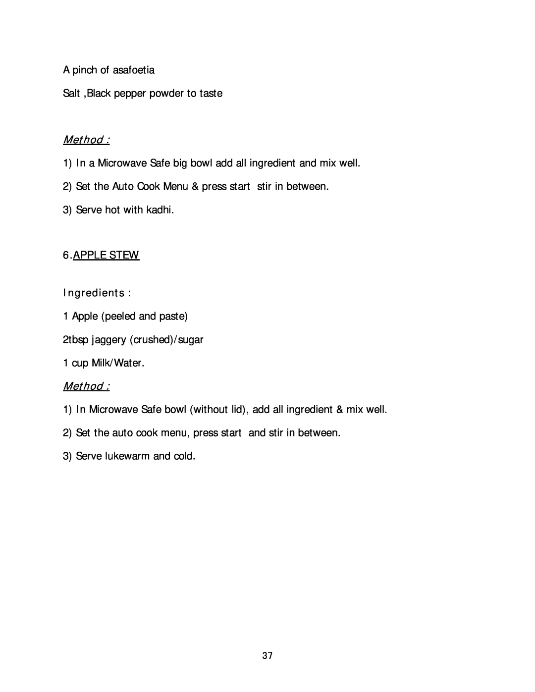 Haier HIL 2810EGCB manual Method, APPLE STEW Ingredients 