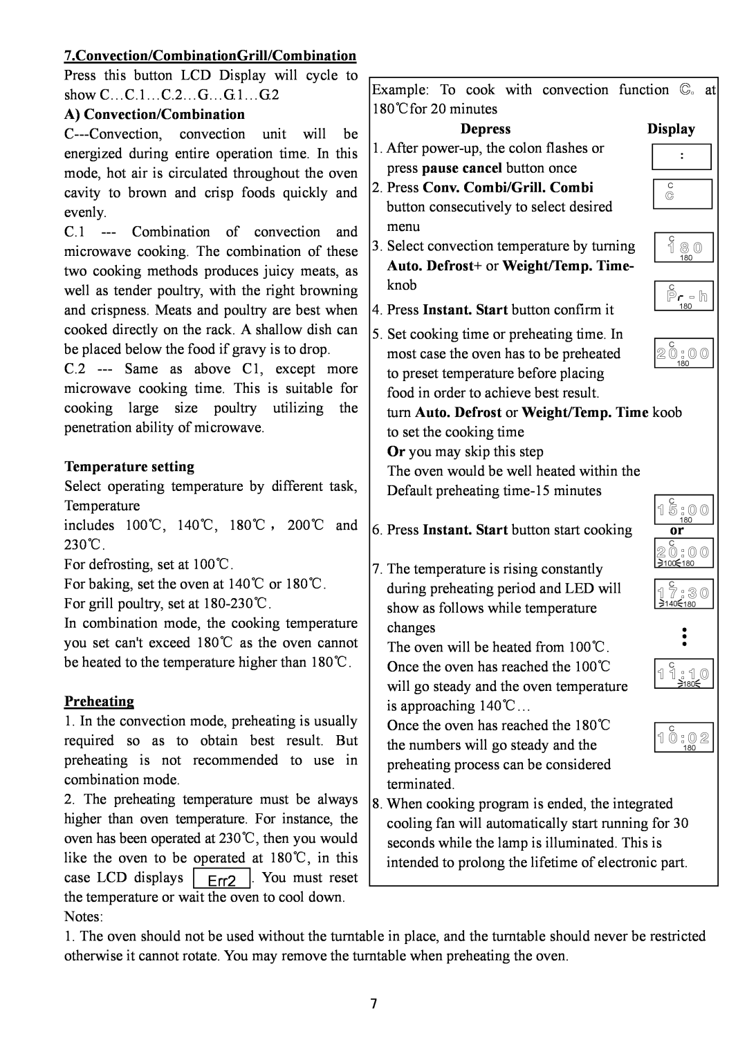 Haier HIL 2810EGCB manual Convection/CombinationGrill/Combination 