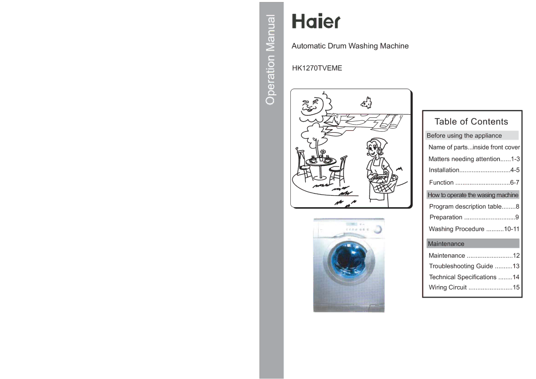 Haier HK1270TVEME operation manual Table of Contents 