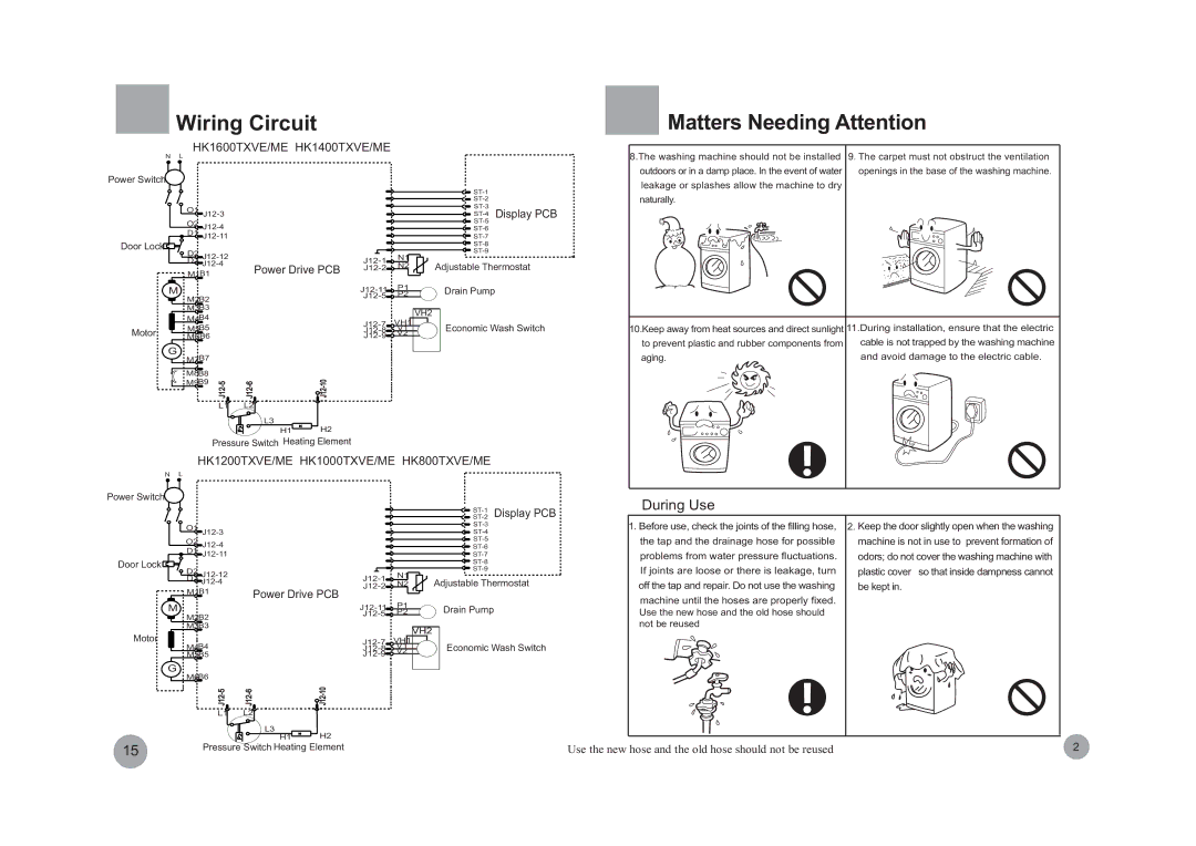 Haier HK1000TXVE/ME, HK800TXVE/ME, HK1600TXVE/ME, HK1200TXVE/ME, HK1400TXVE/ME Wiring Circuit, Matters Needing Attention 