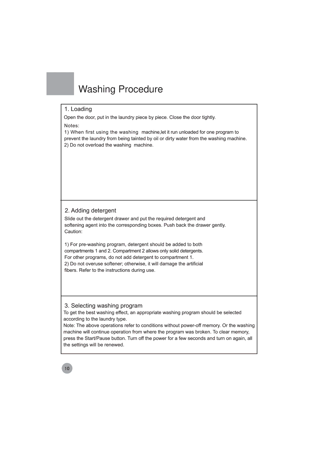 Haier HK807TVE/ME, HK1007TVE/ME, HK1407TVE/ME, HK1207TVE/ME manual Washing Procedure 