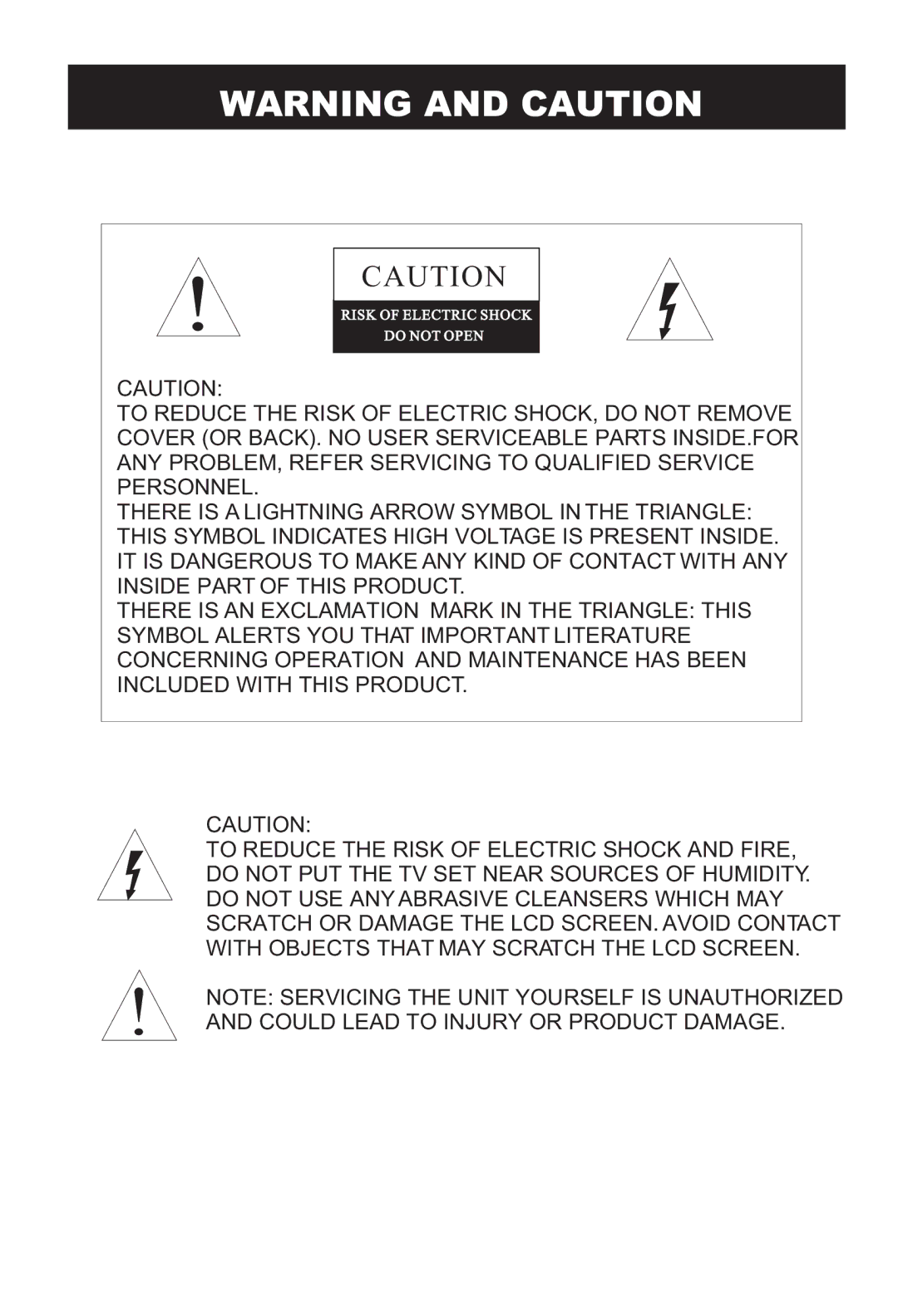 Haier HL15B user manual Risk of Electric Shock Do not Open 