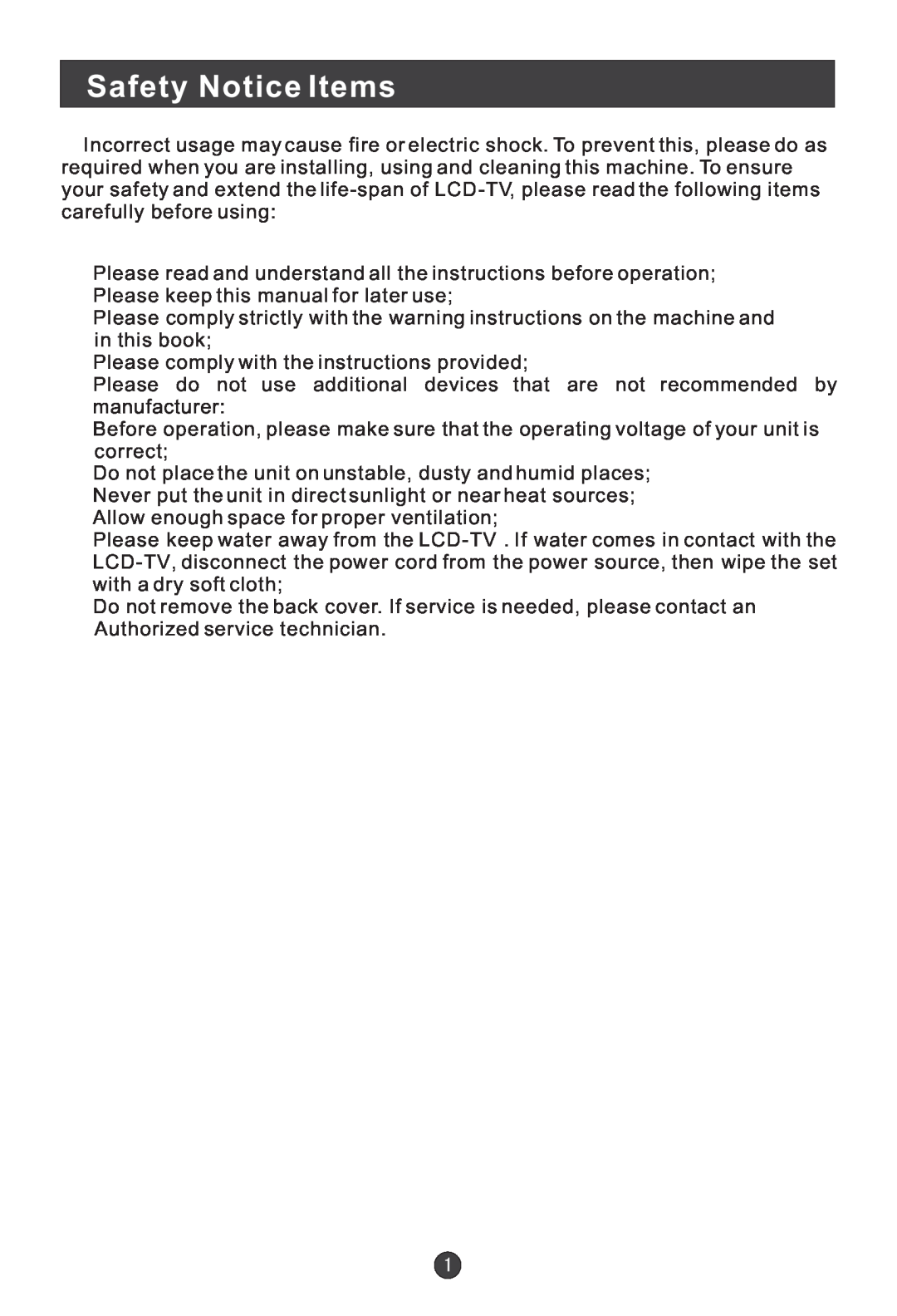 Haier HL15B user manual Safety Notice Items 