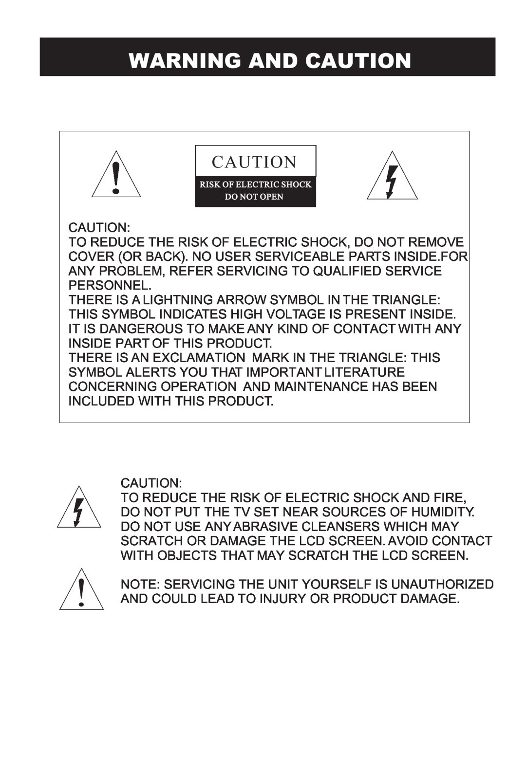 Haier HL15E, HL19W, HL22E, HL19E, L15B user manual Warning And Caution 