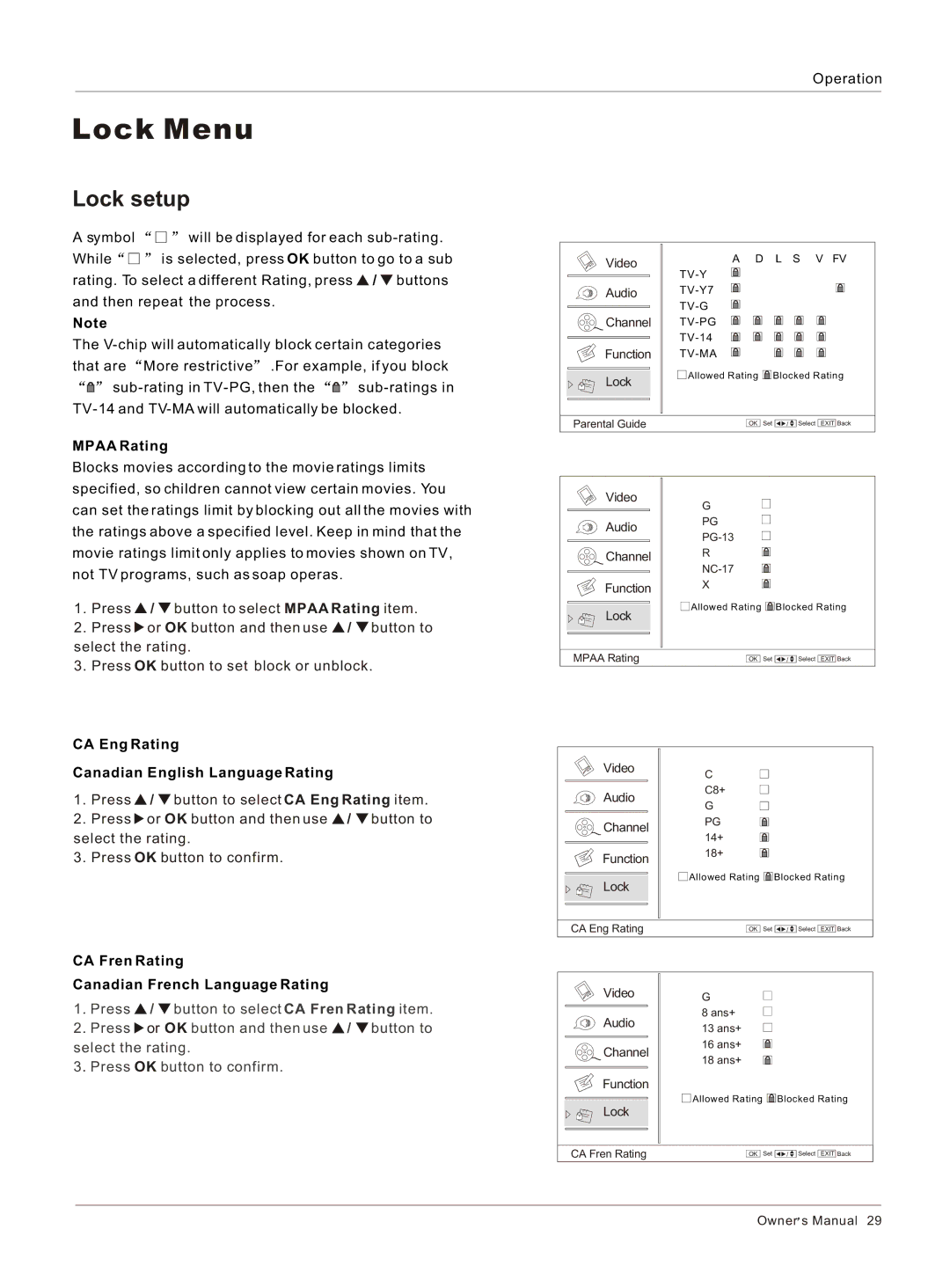 Haier HL26K-B owner manual CA Eng Rating Canadian English Language Rating, CA Fren Rating Canadian French Language Rating 