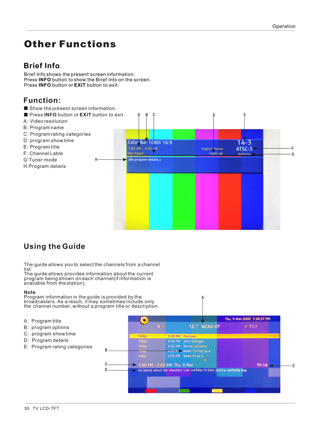 Haier HL26K-B owner manual Other Functions, Brief Info, Using the Guide 