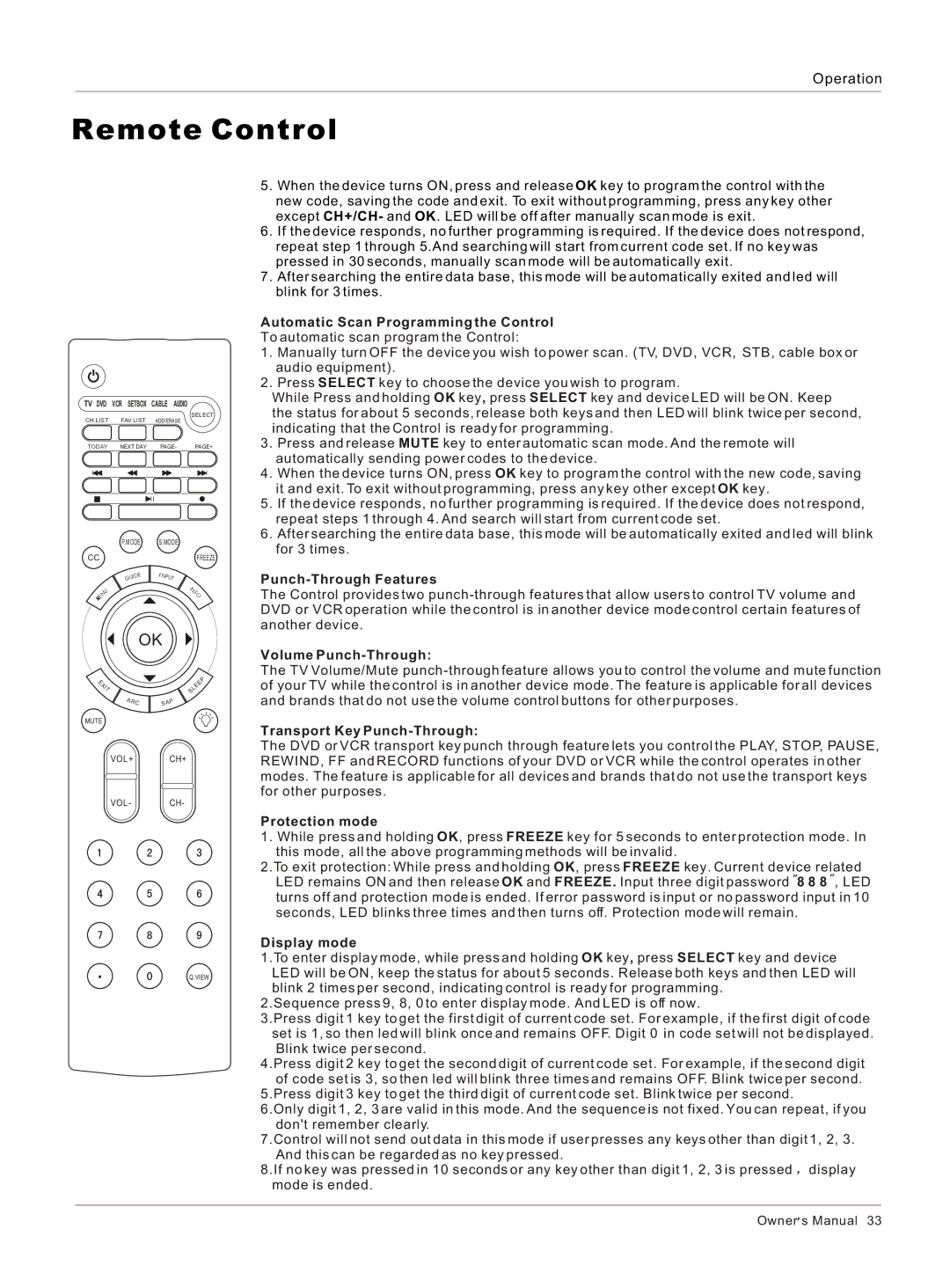 Haier HL26K-B owner manual Automatic Scan Programming the Control 