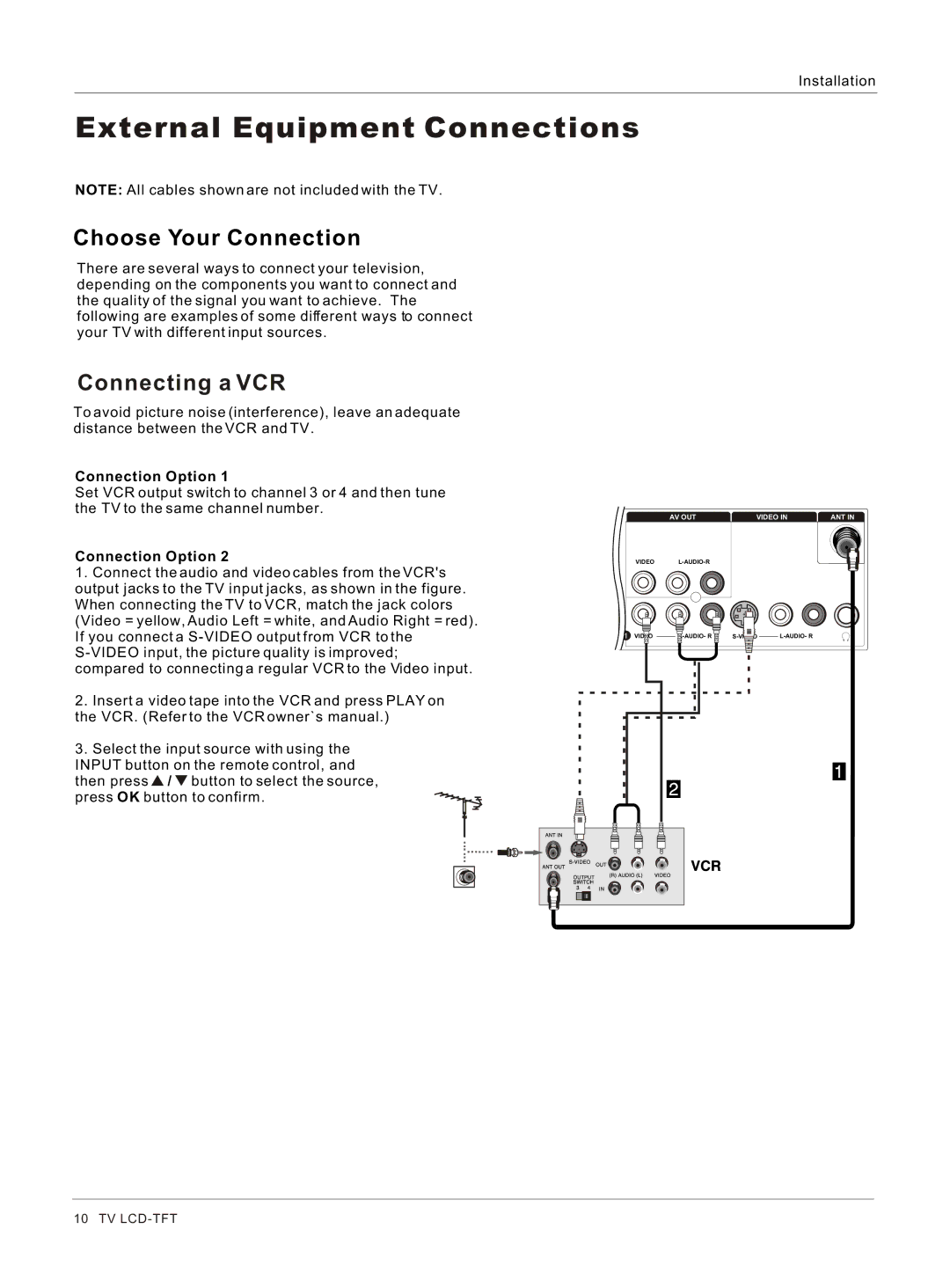 Haier HL52T, HL26R, HL47T, HL40R, HL37T, HL42R, HL42T, HL32R Choose Your Connection, Connecting a VCR, Connection Option 