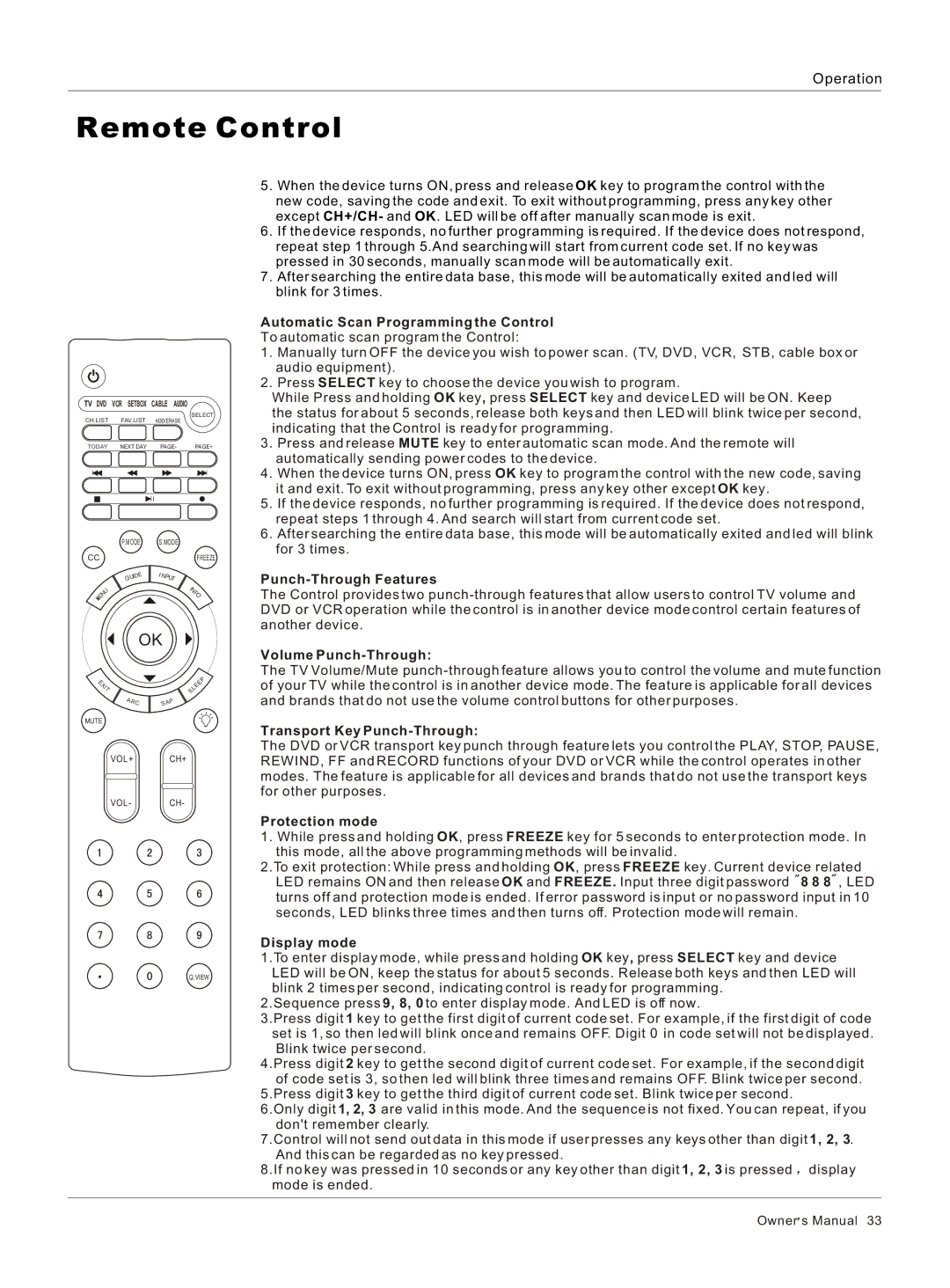 Haier HL47T, HL26R, HL52T, HL40R, HL37T, HL42R, HL42T, HL32R owner manual Automatic Scan Programming the Control 