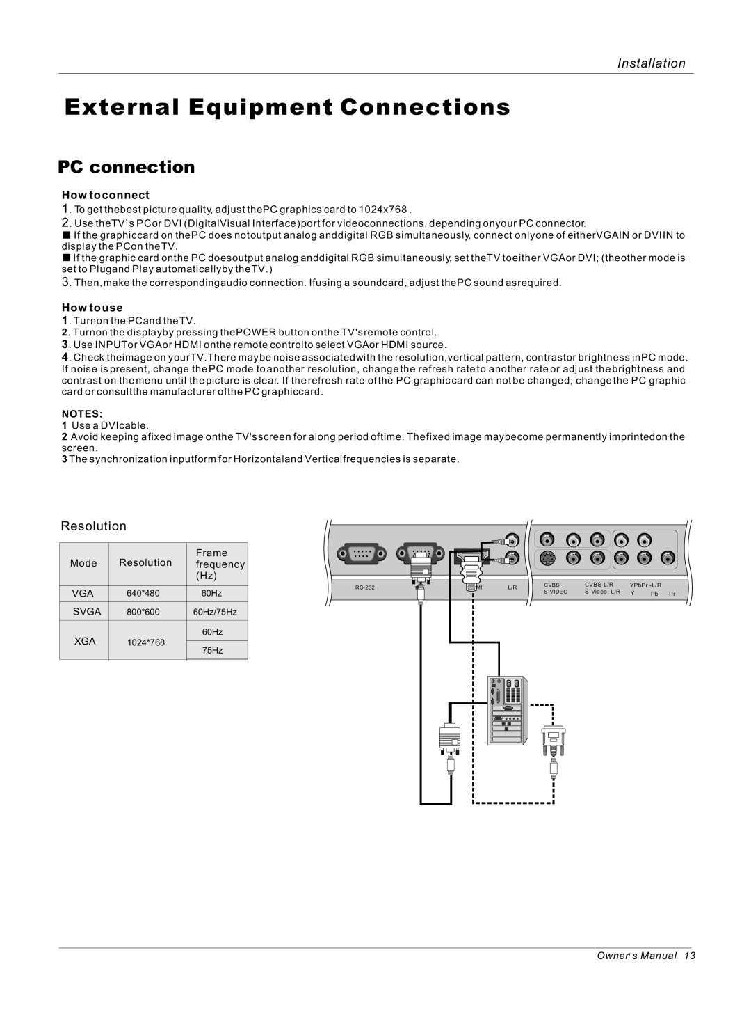 Haier HL32ATB, HL26ATB owner manual PC connection 