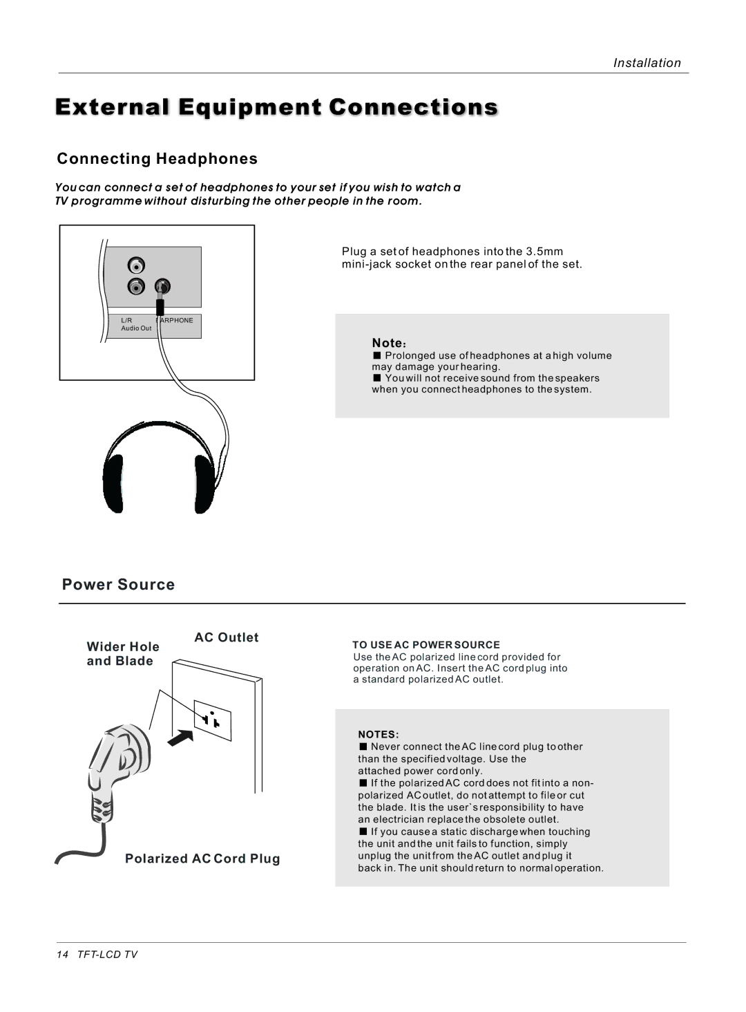 Haier HL32ATB, HL26ATB owner manual Connecting Headphones 