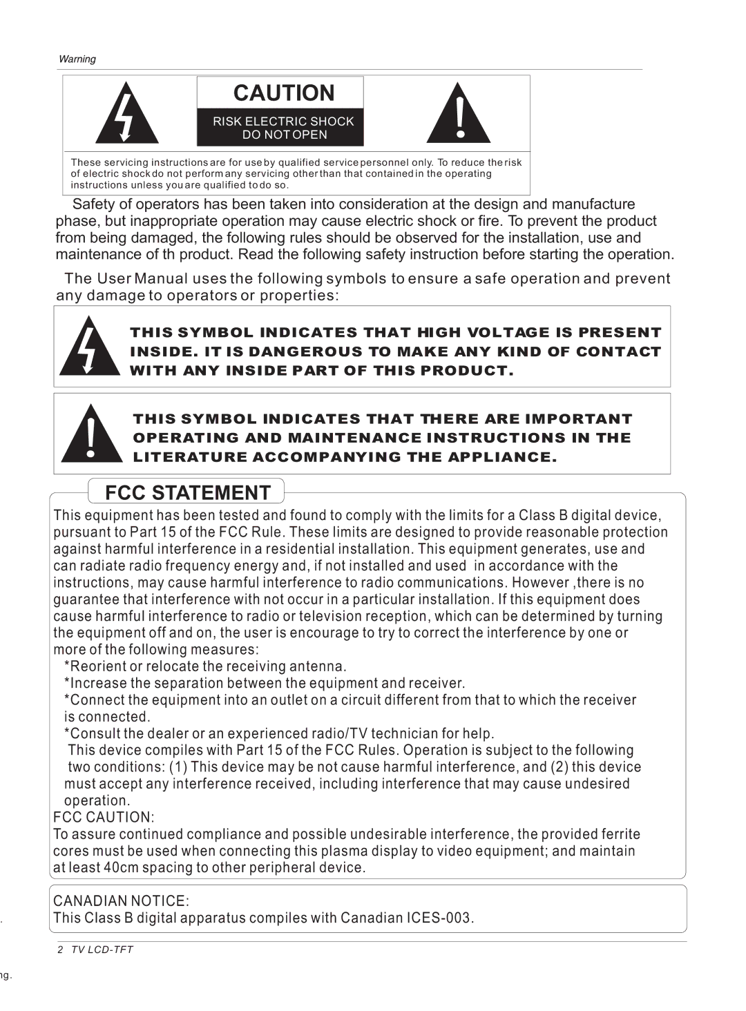 Haier HL32ATB, HL26ATB owner manual FCC Statement 