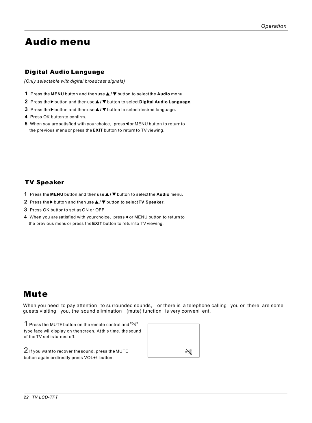 Haier HL32ATB, HL26ATB owner manual Mute 