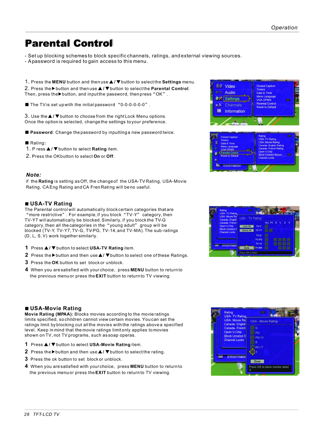 Haier HL32ATB, HL26ATB owner manual USA-TV Rating 