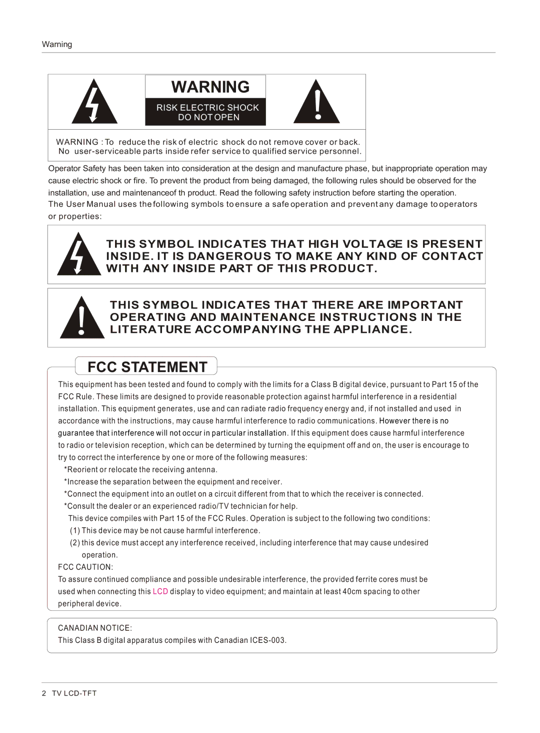 Haier HL32BG, HL26S, HL26BG, HL32S owner manual FCC Statement 