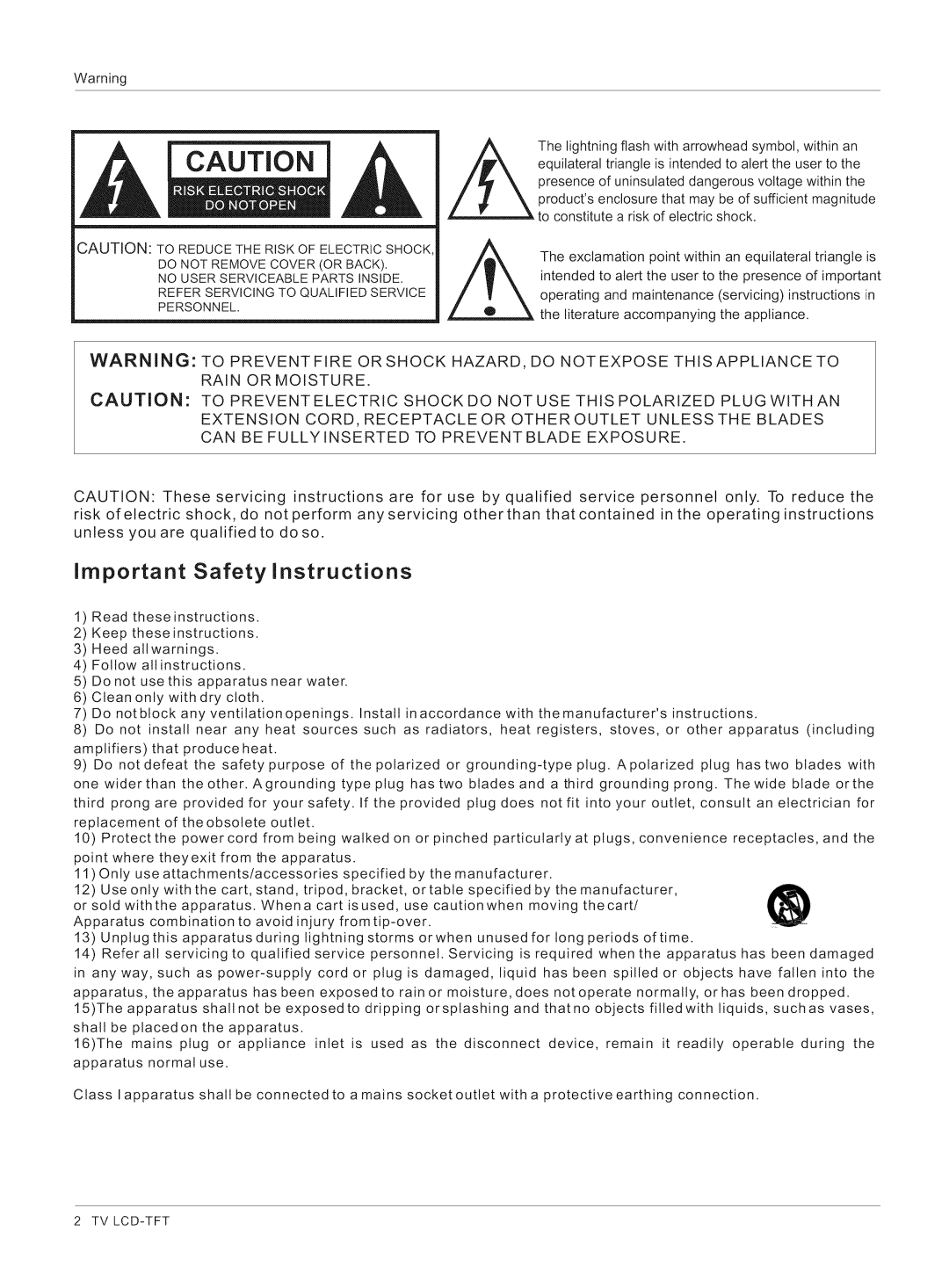 Haier HL26K1, HL32K1, HL26R1, HL42XK1 Important Safety Instructions, As radiators Heat Registers Stoves Or other apparatus 