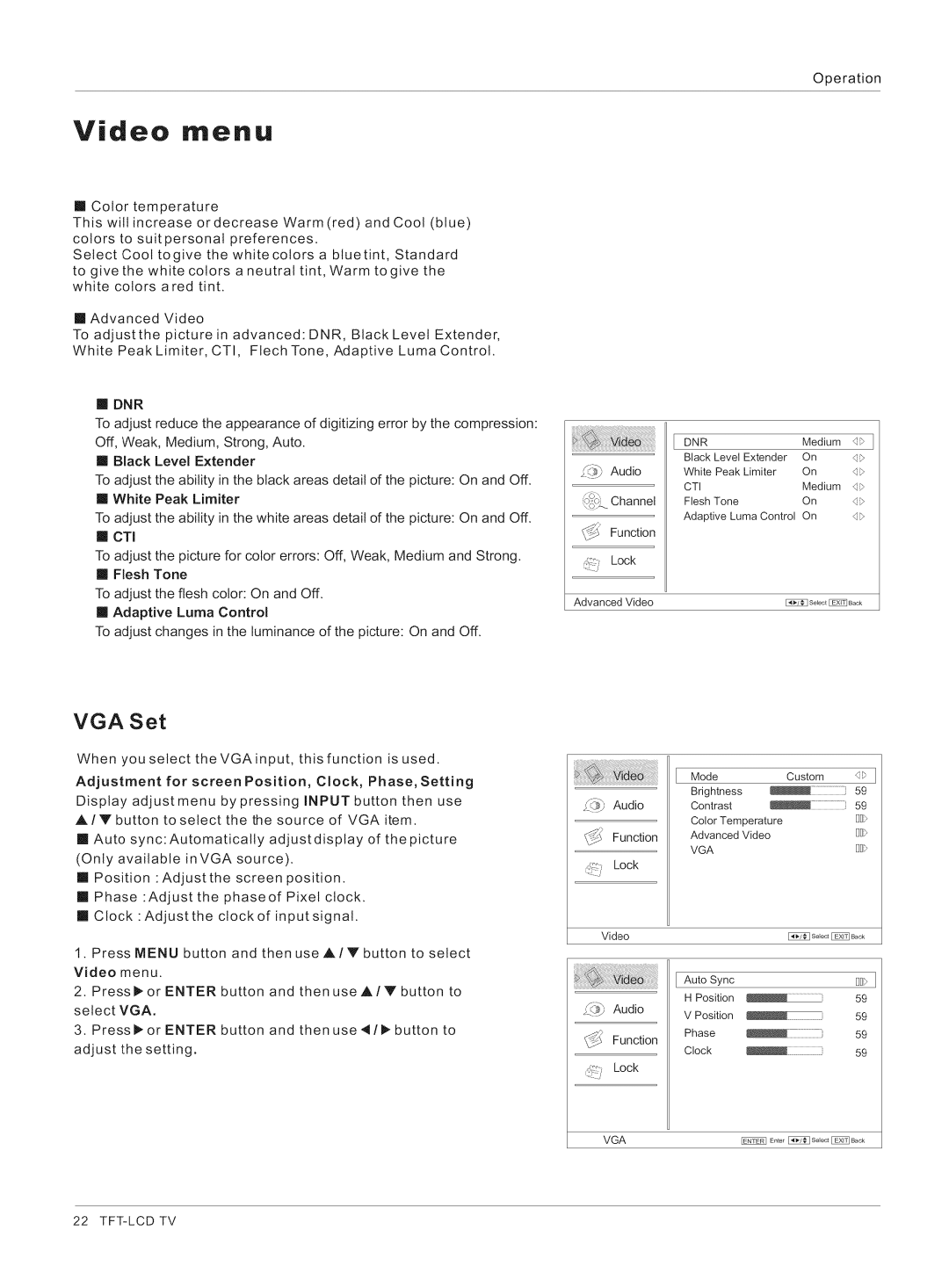 Haier HL32XK1, HL32K1, HL26R1, HL26K1, HL42XK1, HL32R1 owner manual VGA Set, Audio Function Lock 