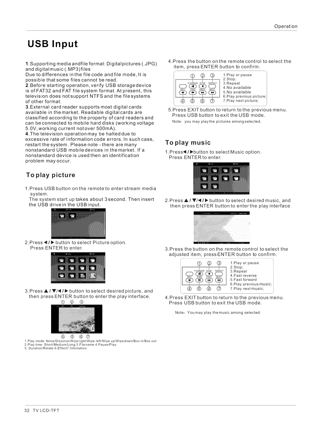 Haier HL26K1, HL32K1, HL26R1, HL42XK1, HL32XK1, HL32R1 owner manual USB Input, To play picture 