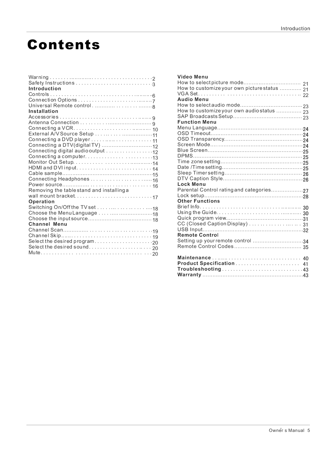 Haier HL32R1, HL32K1, HL26R1, HL26K1, HL42XK1, HL32XK1 owner manual Contents 