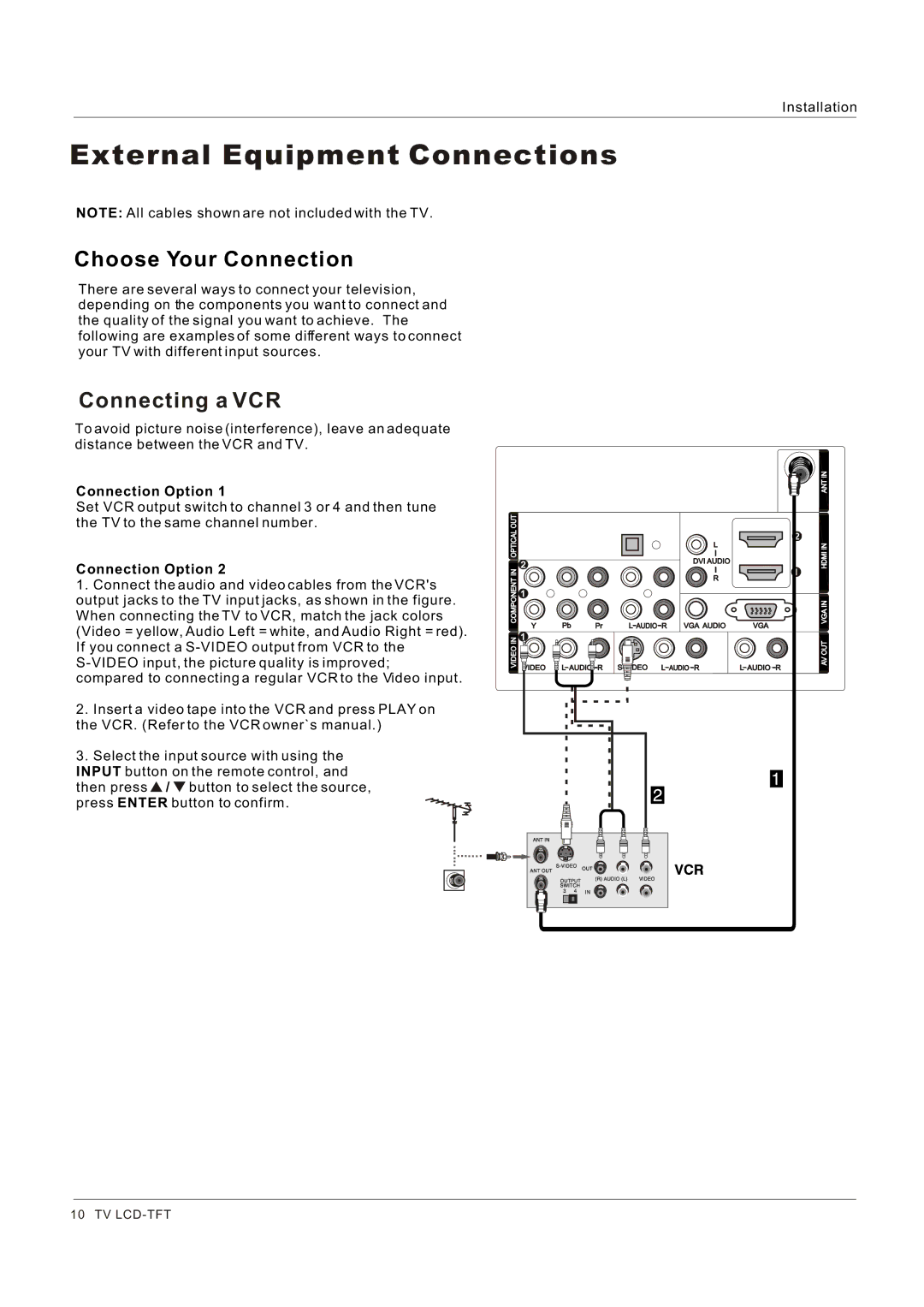 Haier HL26K1, HL32K1, HL26R1, HL42XR1, HL42XK1, HL32XK1, HL32P1 Choose Your Connection, Connecting a VCR, Connection Option 