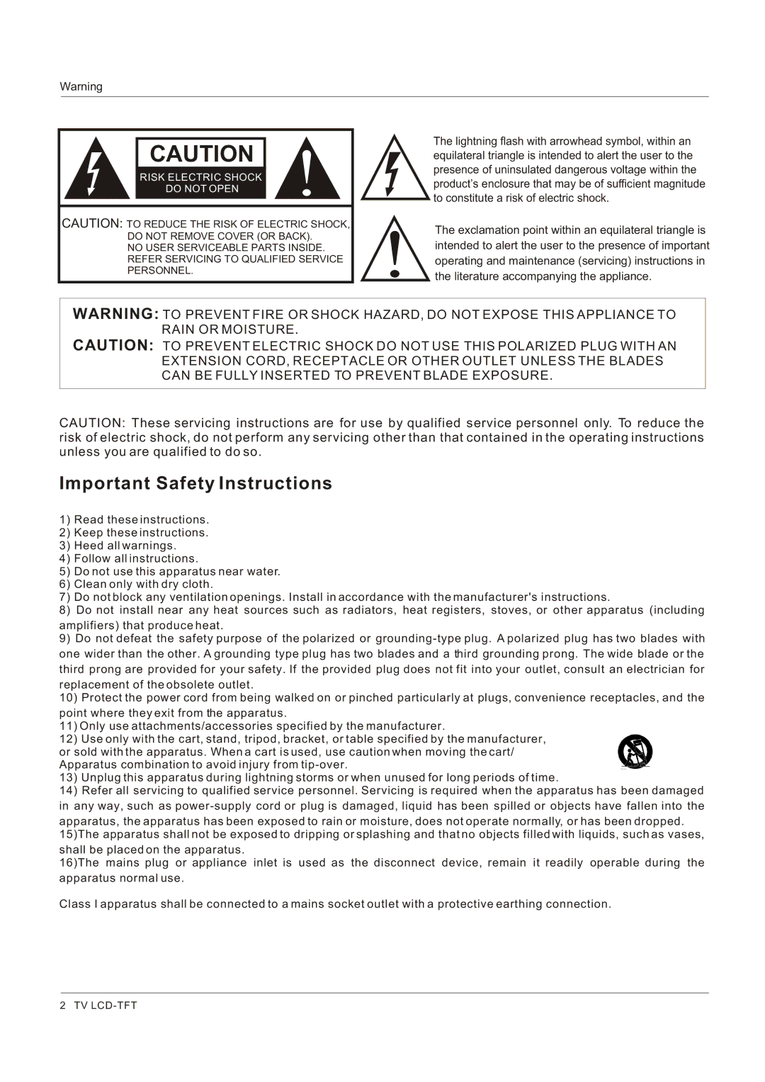 Haier HL26K1, HL32K1, HL26R1, HL42XR1, HL42XK1, HL32XK1 Important Safety Instructions, Literature accompanying the appliance 