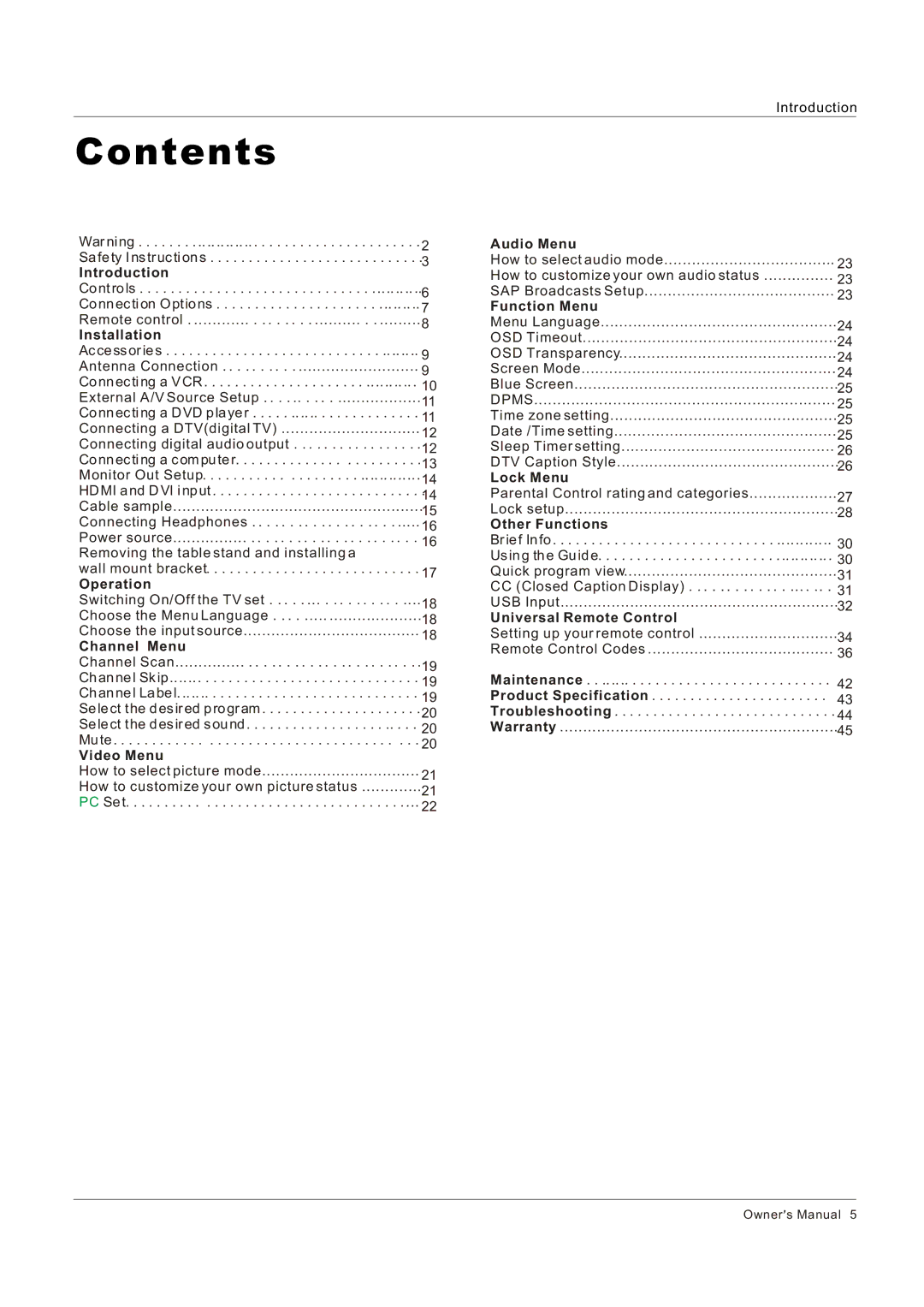 Haier HL32XK1, HL32K1, HL26R1, HL26K1, HL42XR1, HL42XK1, HL32P1, HL32R1 owner manual Contents 