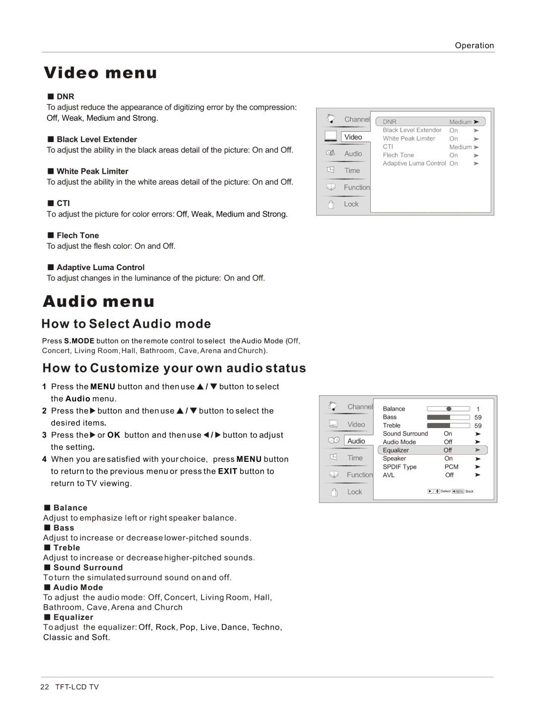 Haier HL40BG, HL37S, HL42BG, HL37BG Audio menu, How to Select Audio mode, How to Customize your own audio status 