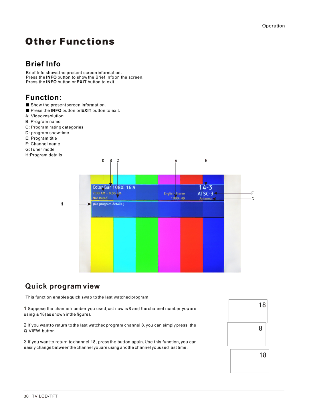 Haier HL40BG, HL37S, HL42BG, HL37BG owner manual Other Functions, Brief Info, Quick program view 