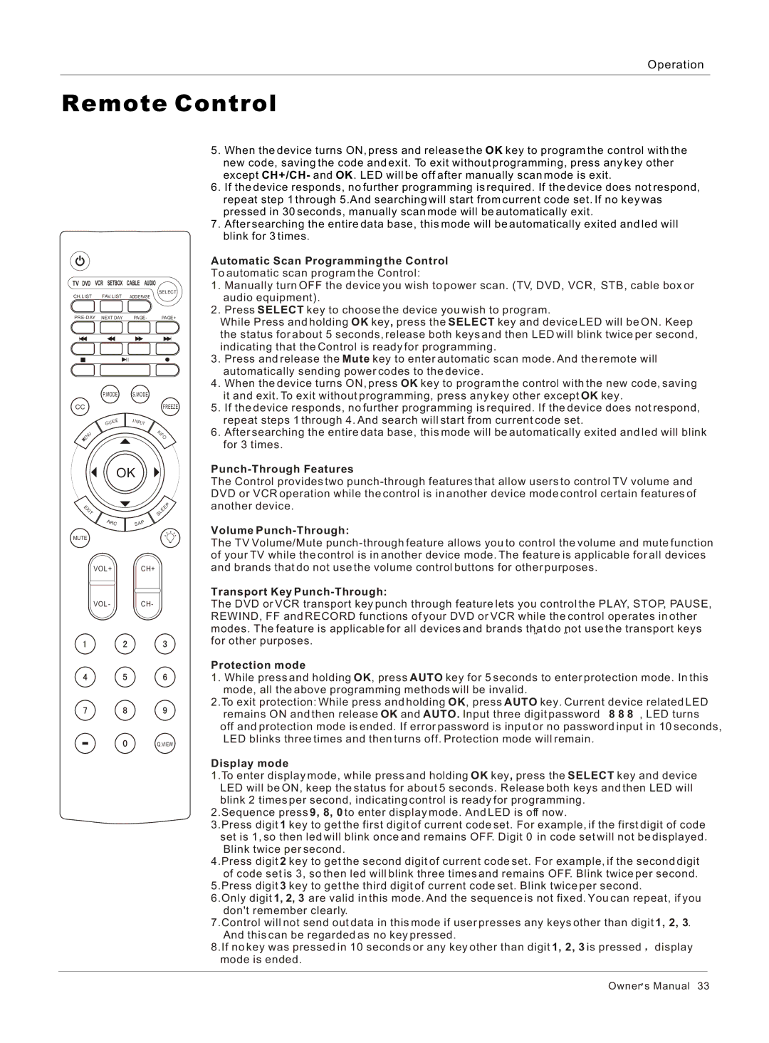 Haier HL42BG, HL40BG, HL37S, HL37BG owner manual Automatic Scan Programming the Control 