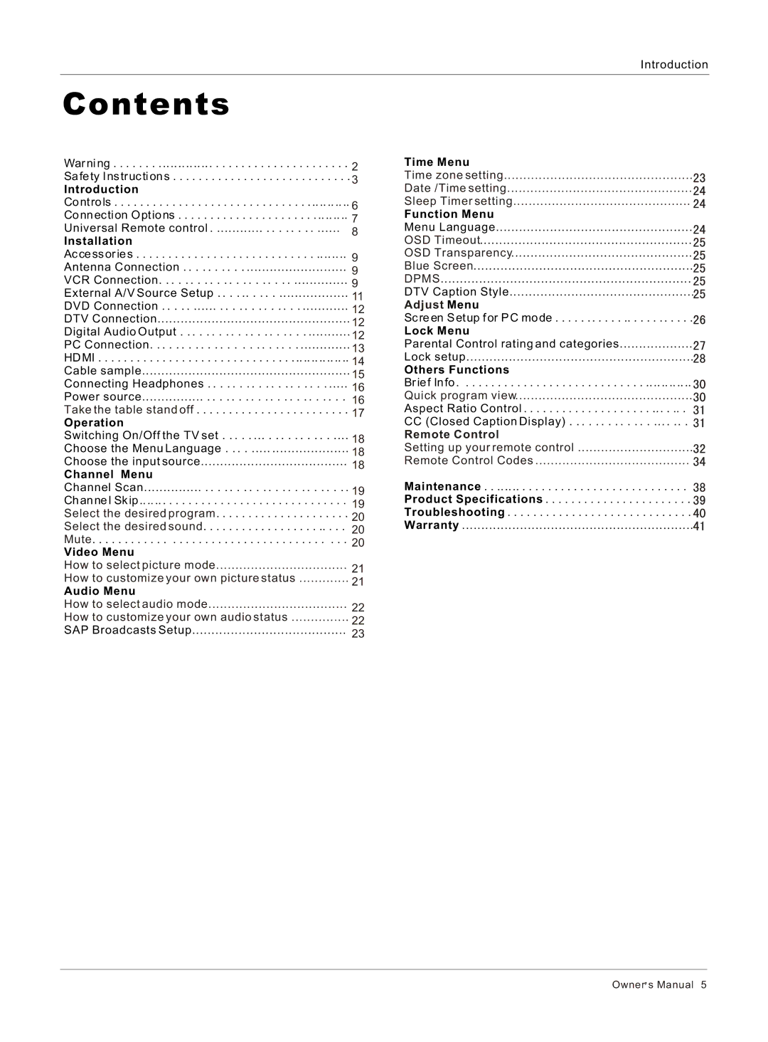 Haier HL37BG, HL40BG, HL37S, HL42BG owner manual Contents 