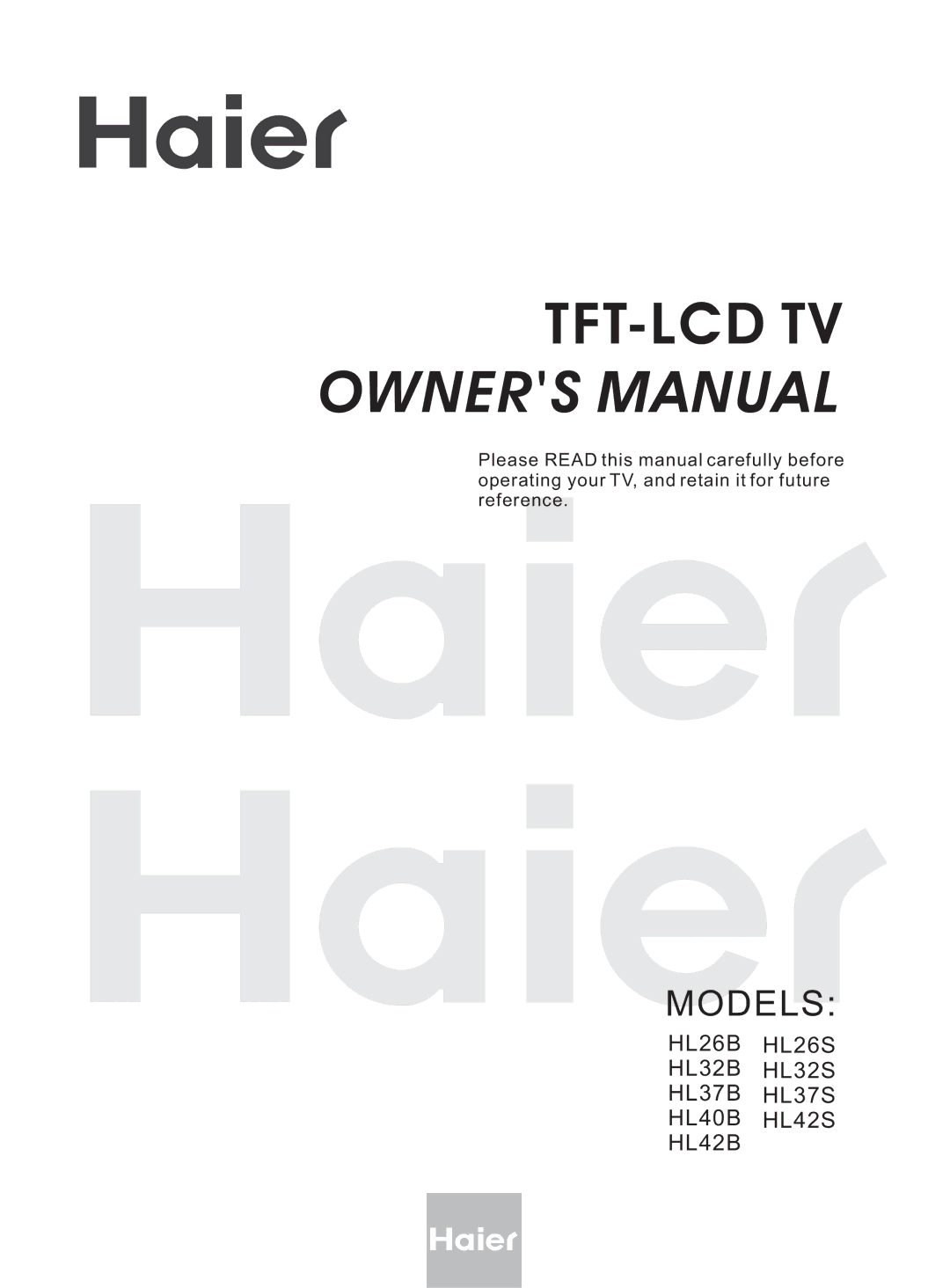 Haier HL40B, HL42S owner manual Tft-Lcd Tv 