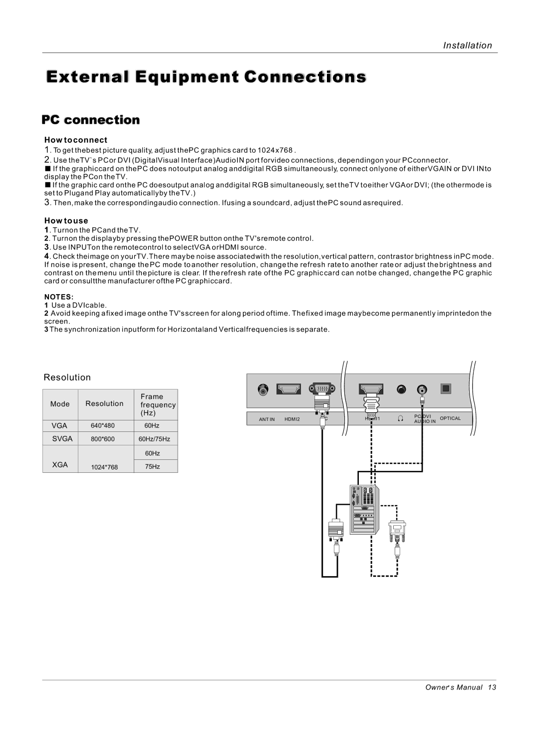 Haier HL40B, HL42S owner manual PC connection 