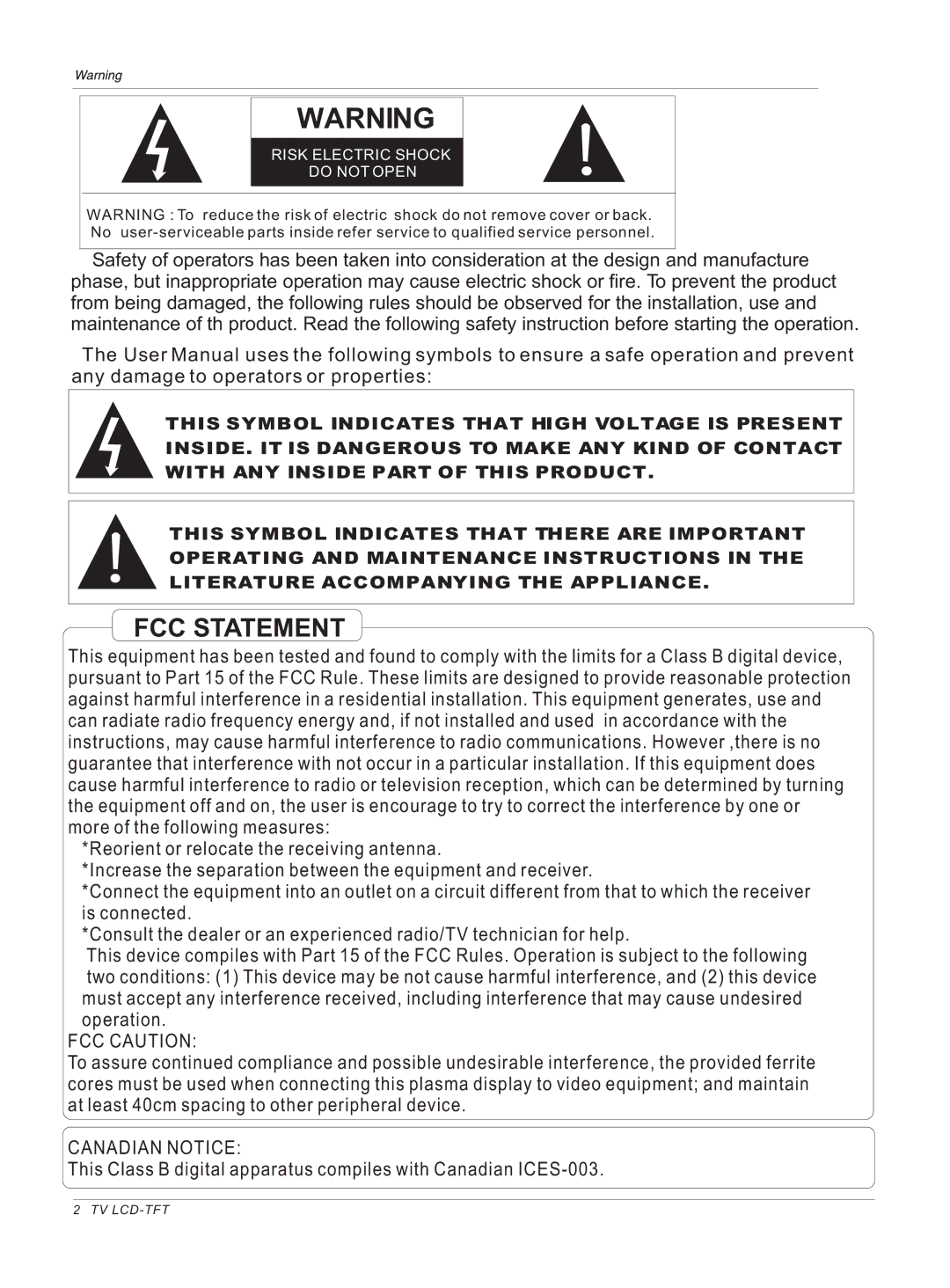 Haier HL42S, HL40B owner manual FCC Statement 