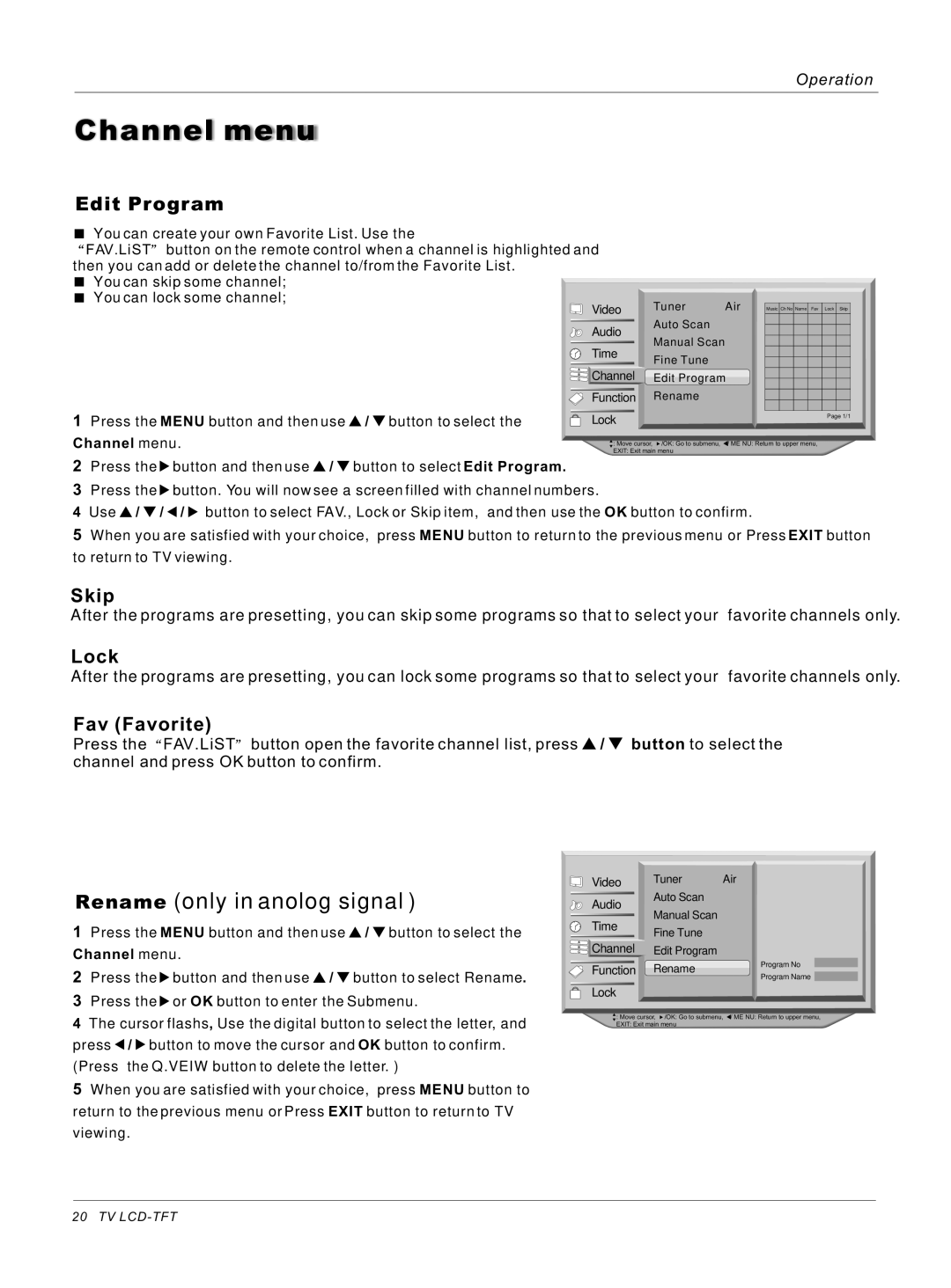 Haier HL42S, HL40B owner manual Edit Program, Skip, Lock, Fav Favorite 