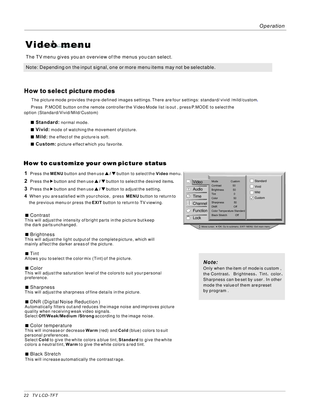 Haier HL42S, HL40B owner manual Video menu, How to select picture modes 