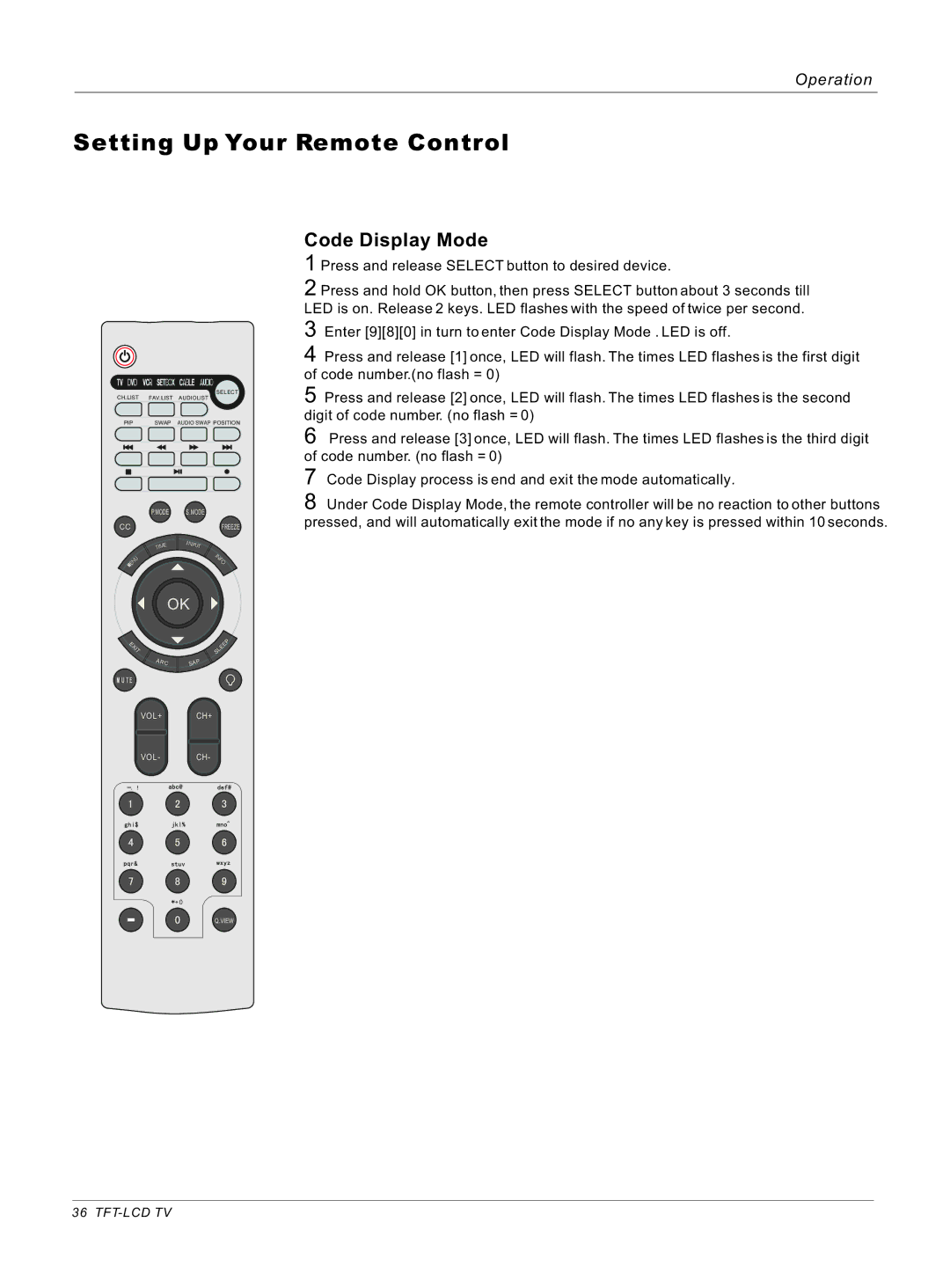 Haier HL42S, HL40B owner manual Setting Up Your Remote Control, Code Display Mode 