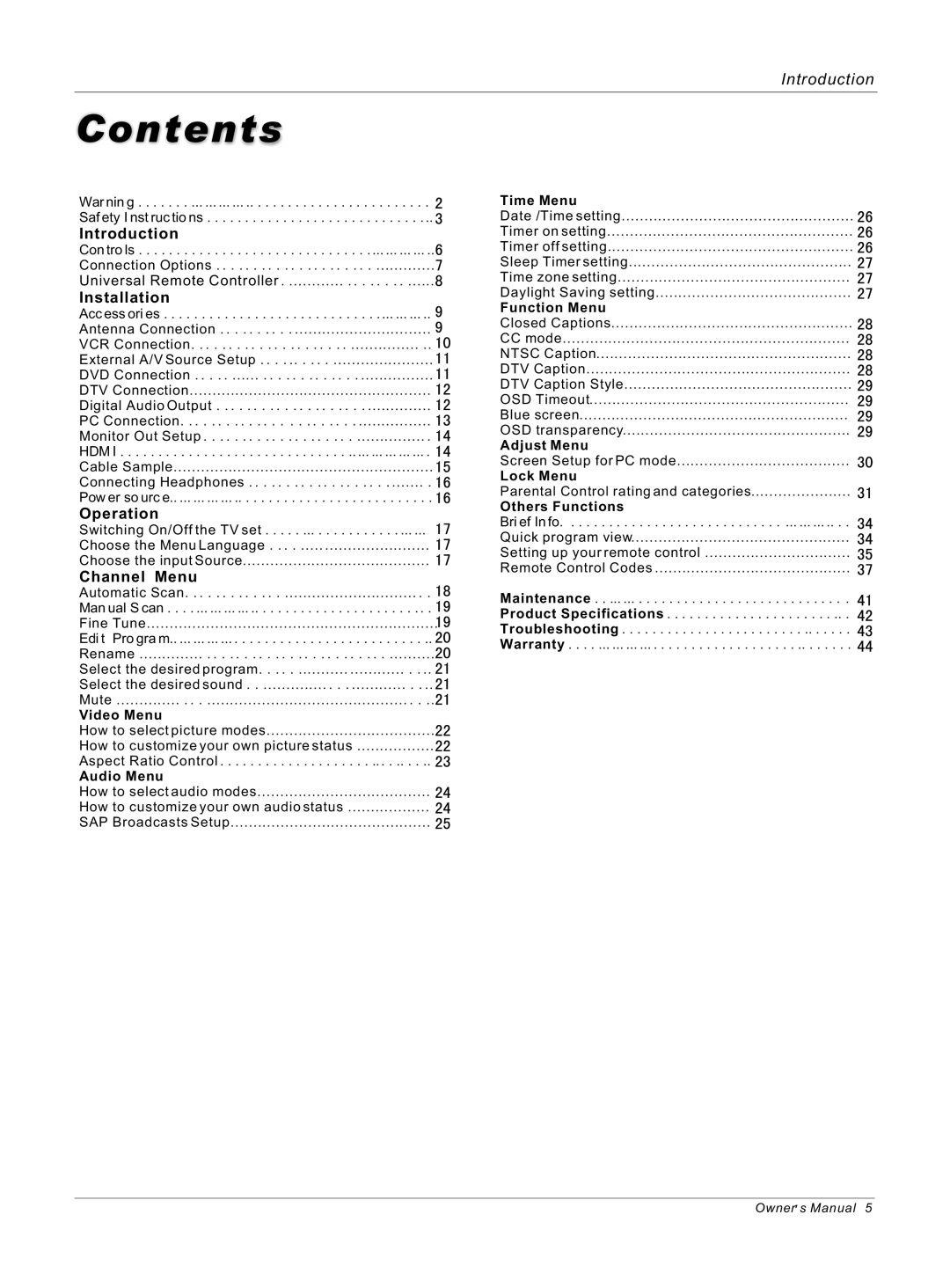 Haier HL40B, HL42S owner manual Contents 