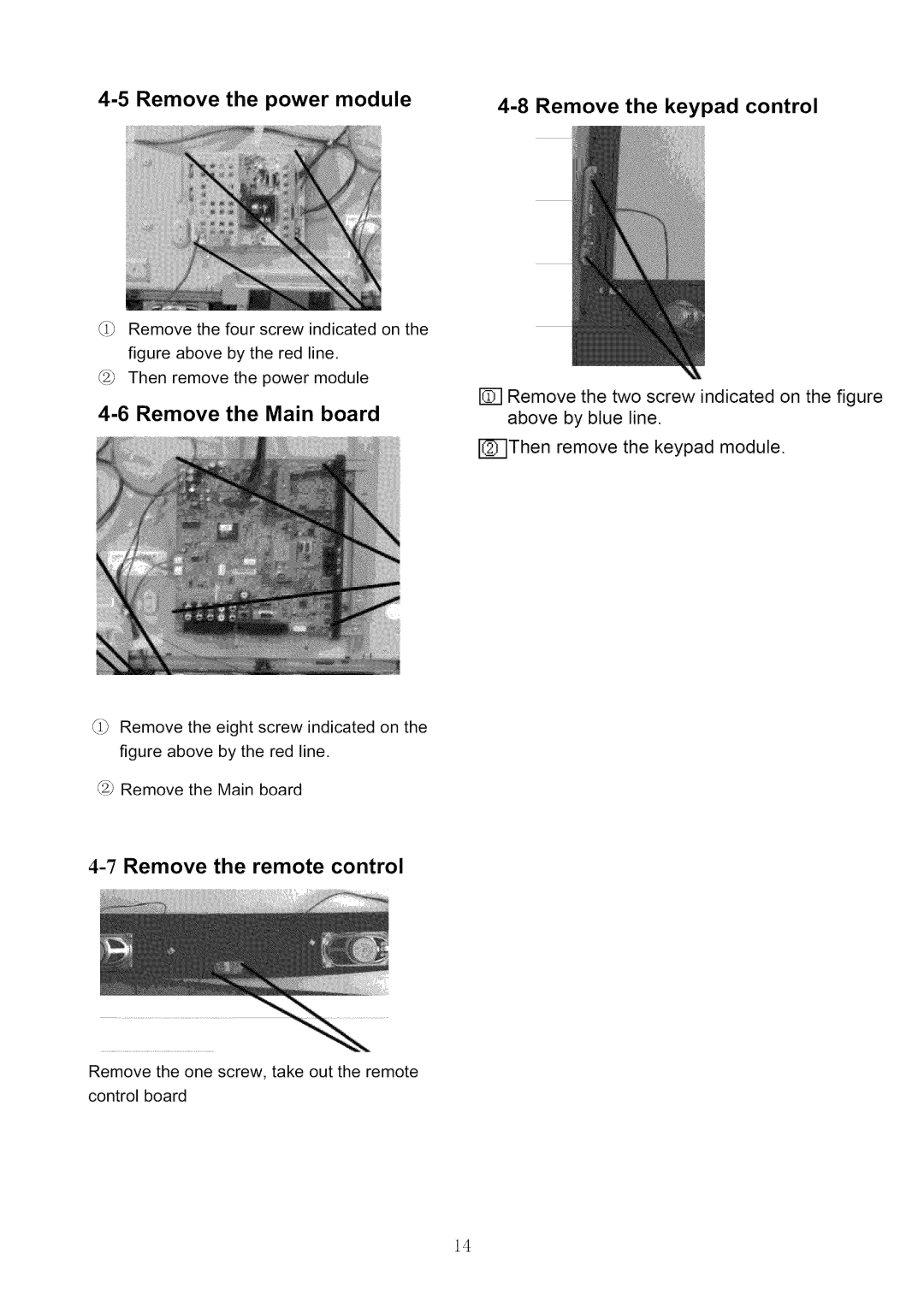 Haier HL42XR1 service manual Remove the power module, Remove the Main board, Remove the keypad control 