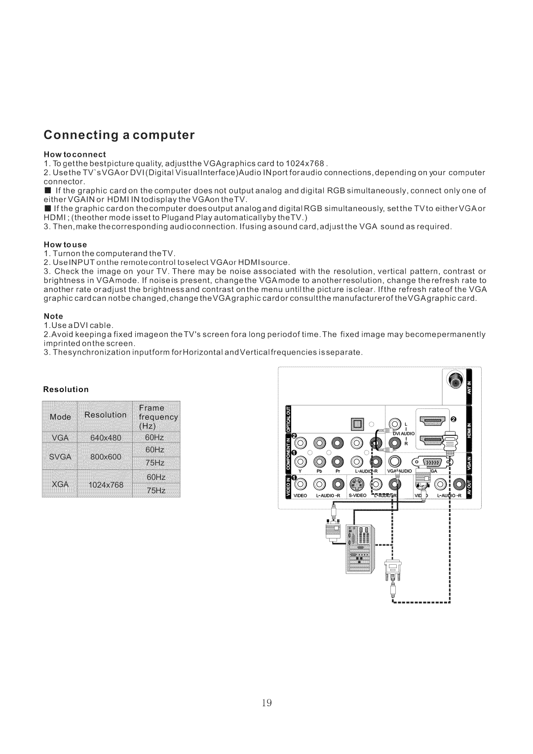 Haier HL42XR1 service manual Connecting a computer 