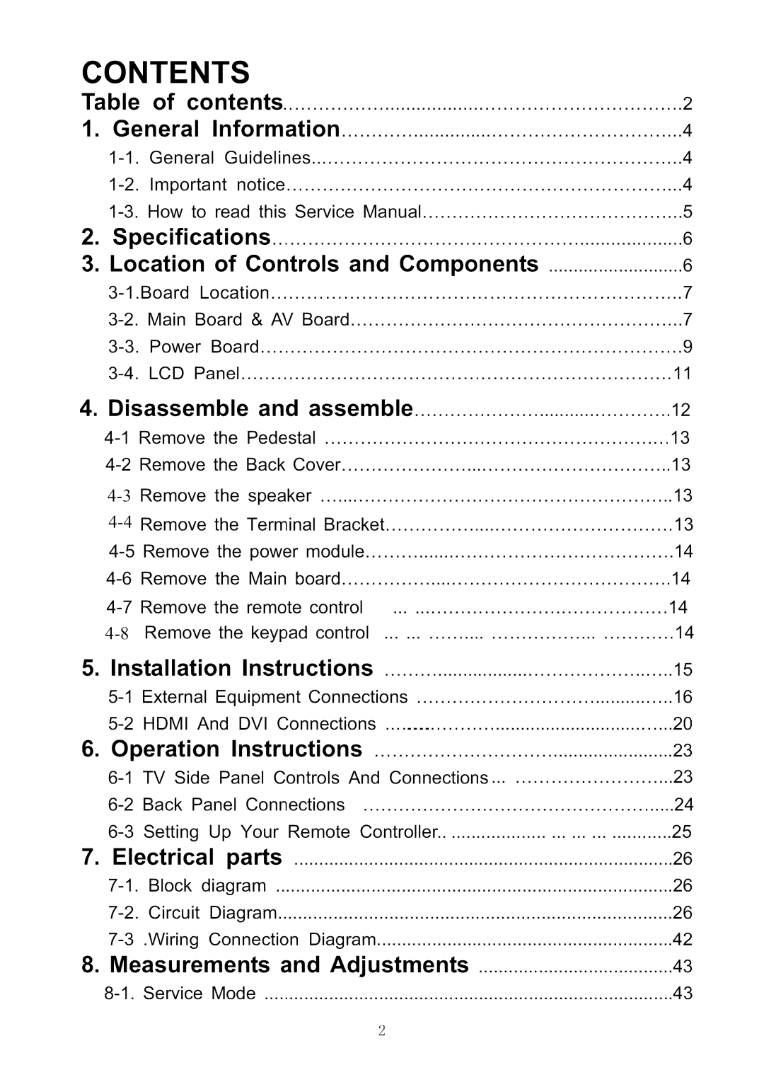 Haier HL42XR1 service manual Contents 