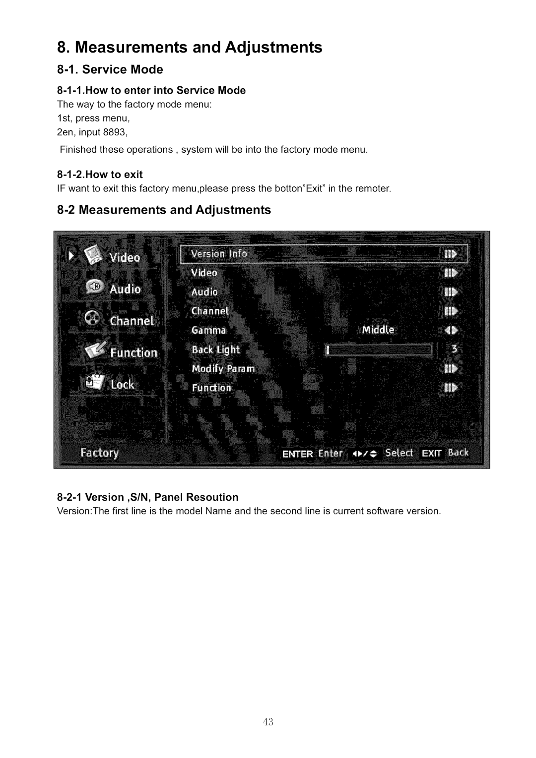 Haier HL42XR1 service manual Measurements and Adjustments, How to enter into Service Mode 