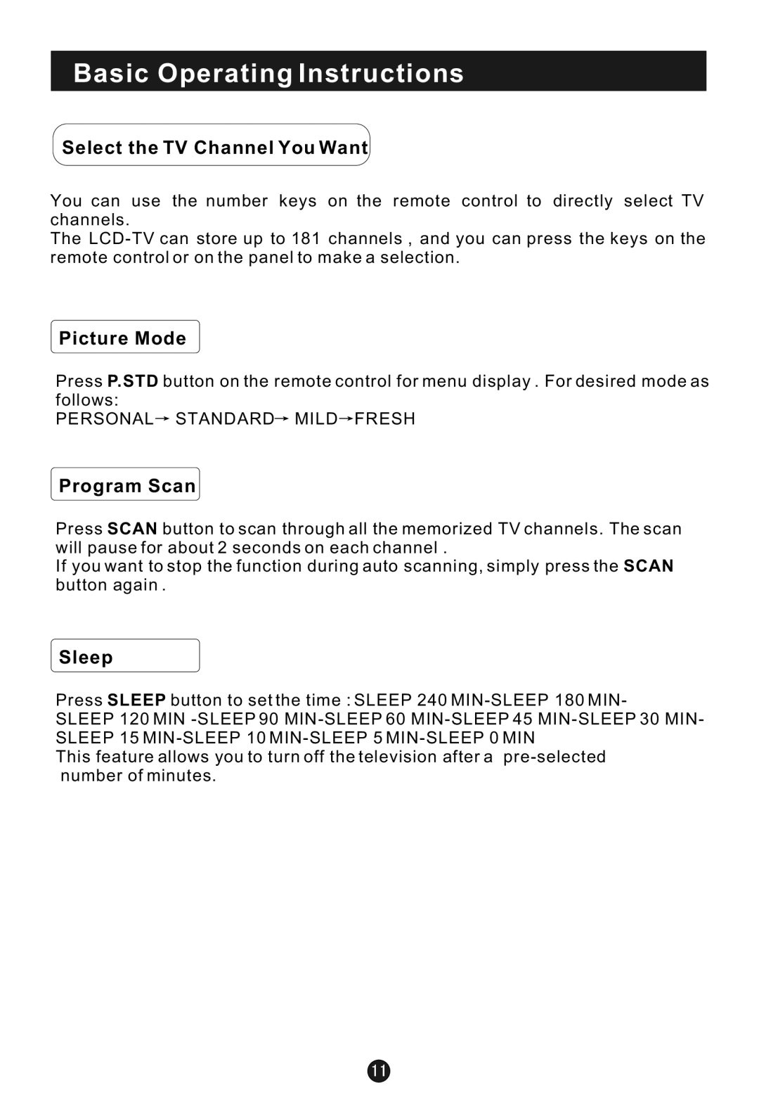 Haier HLA15 user manual Select the TV Channel You Want, Picture Mode, Program Scan, Sleep 