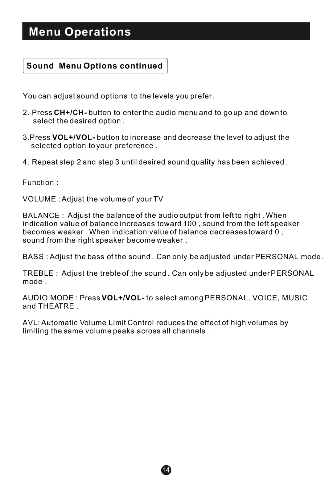 Haier HLA15 user manual Menu Operations 