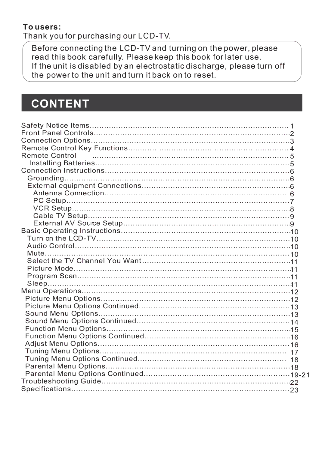 Haier HLA15 user manual Content, To users 